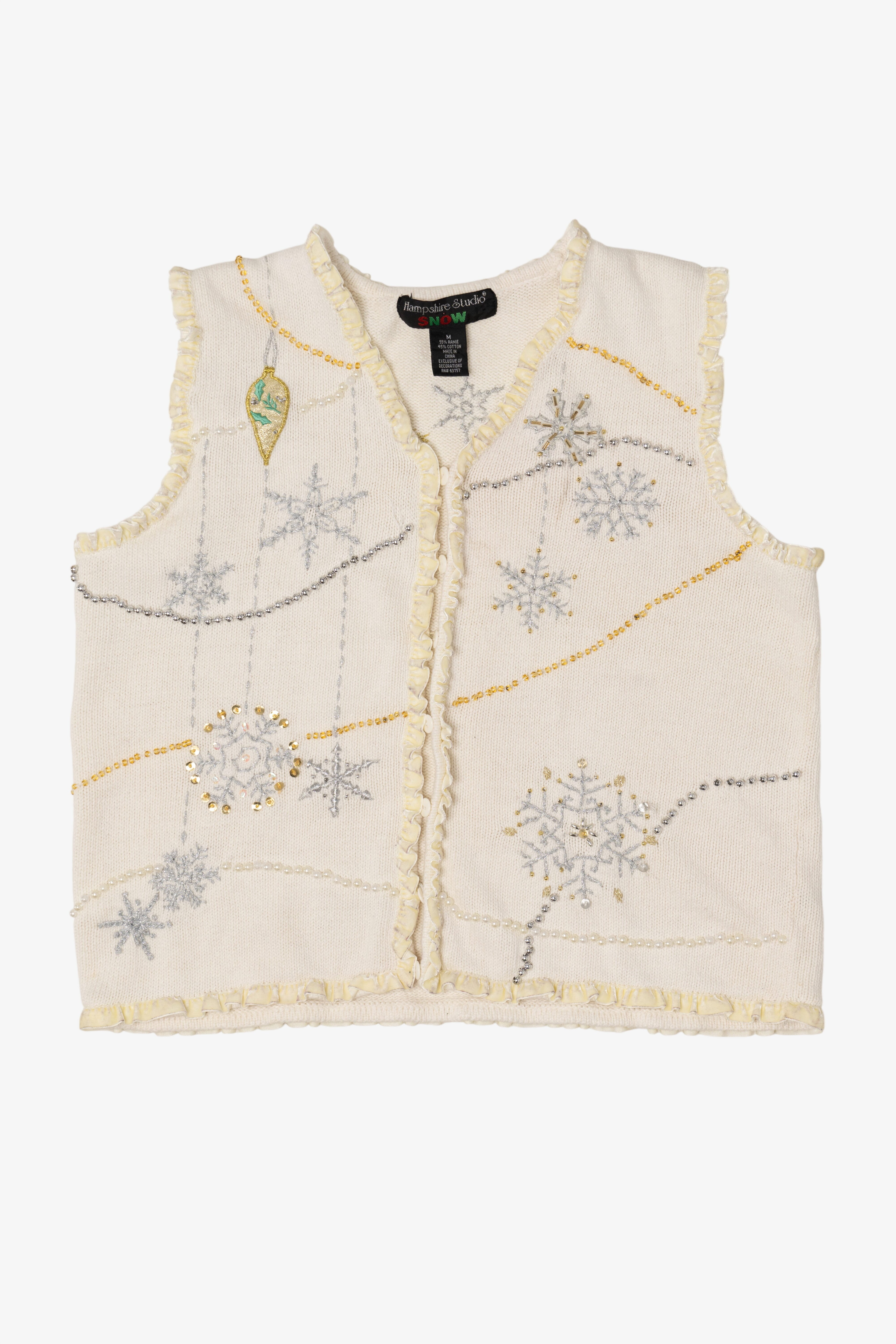 Vintage White Hampshire Studio Snowflakes Ugly Christmas Vest (1990s)