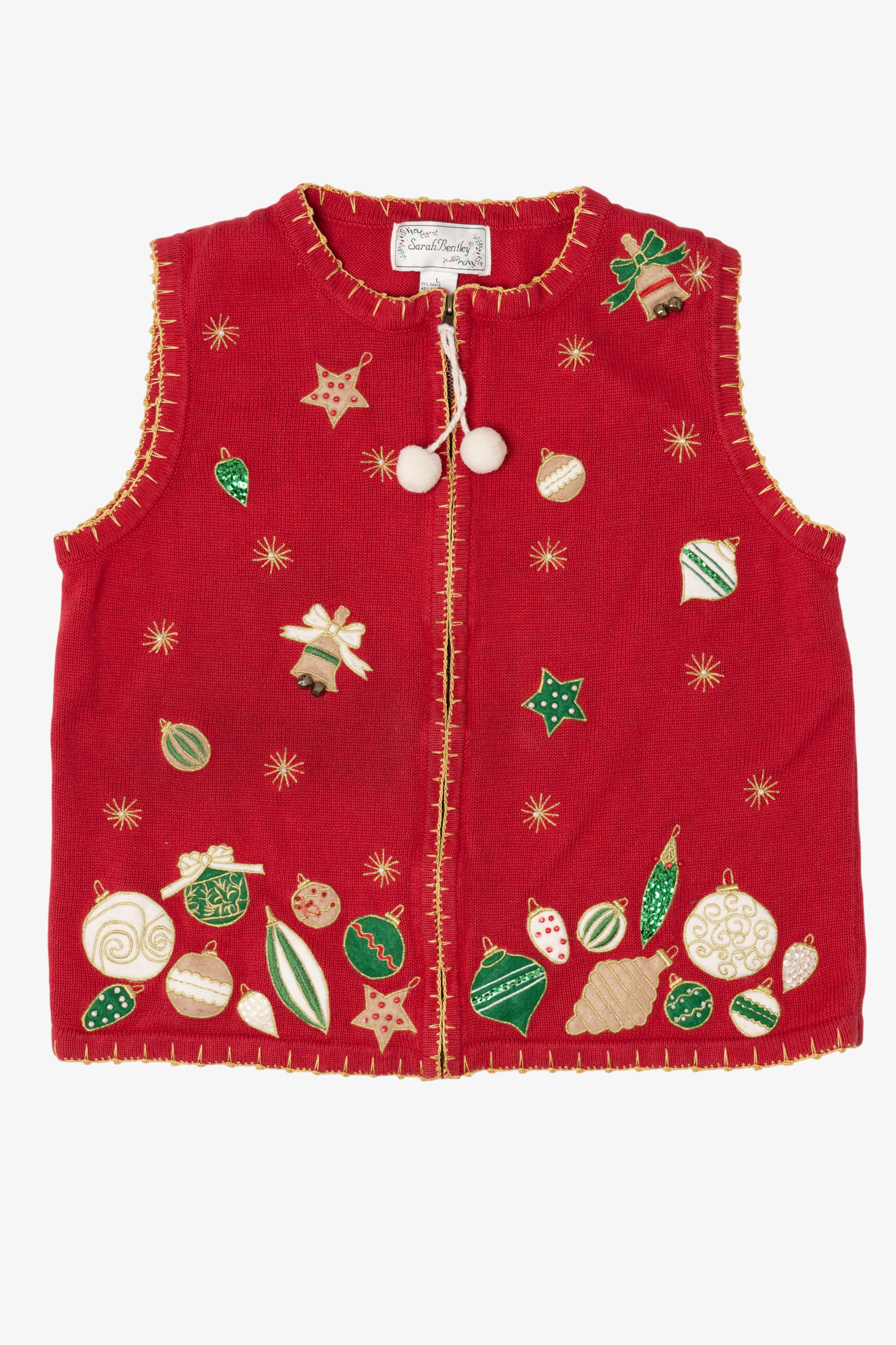 Vintage Red Sarah Bentley Ornaments Ugly Christmas Vest (1990s)