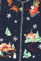 Vintage Blue White Stag Santa Flying Over Town Ugly Christmas Vest (1990s)