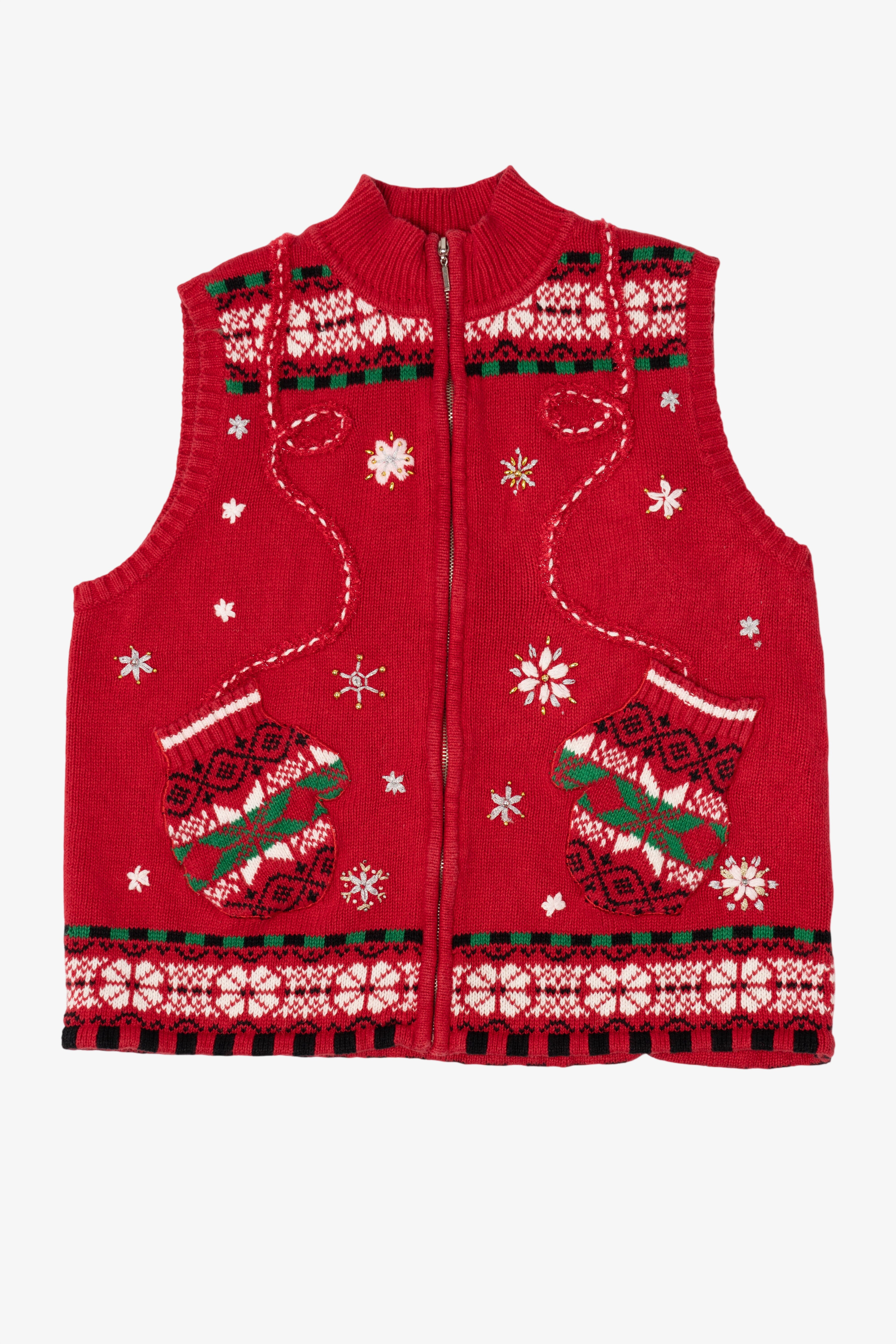 Vintage Red Designers Originals Studio Mitten Pockets Christmas Vest (1990s)