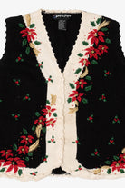 Vintage Black Work in Progress Poinsettias Ugly Christmas Vest (2000s)