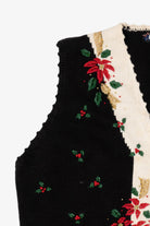 Vintage Black Work in Progress Poinsettias Ugly Christmas Vest (2000s)