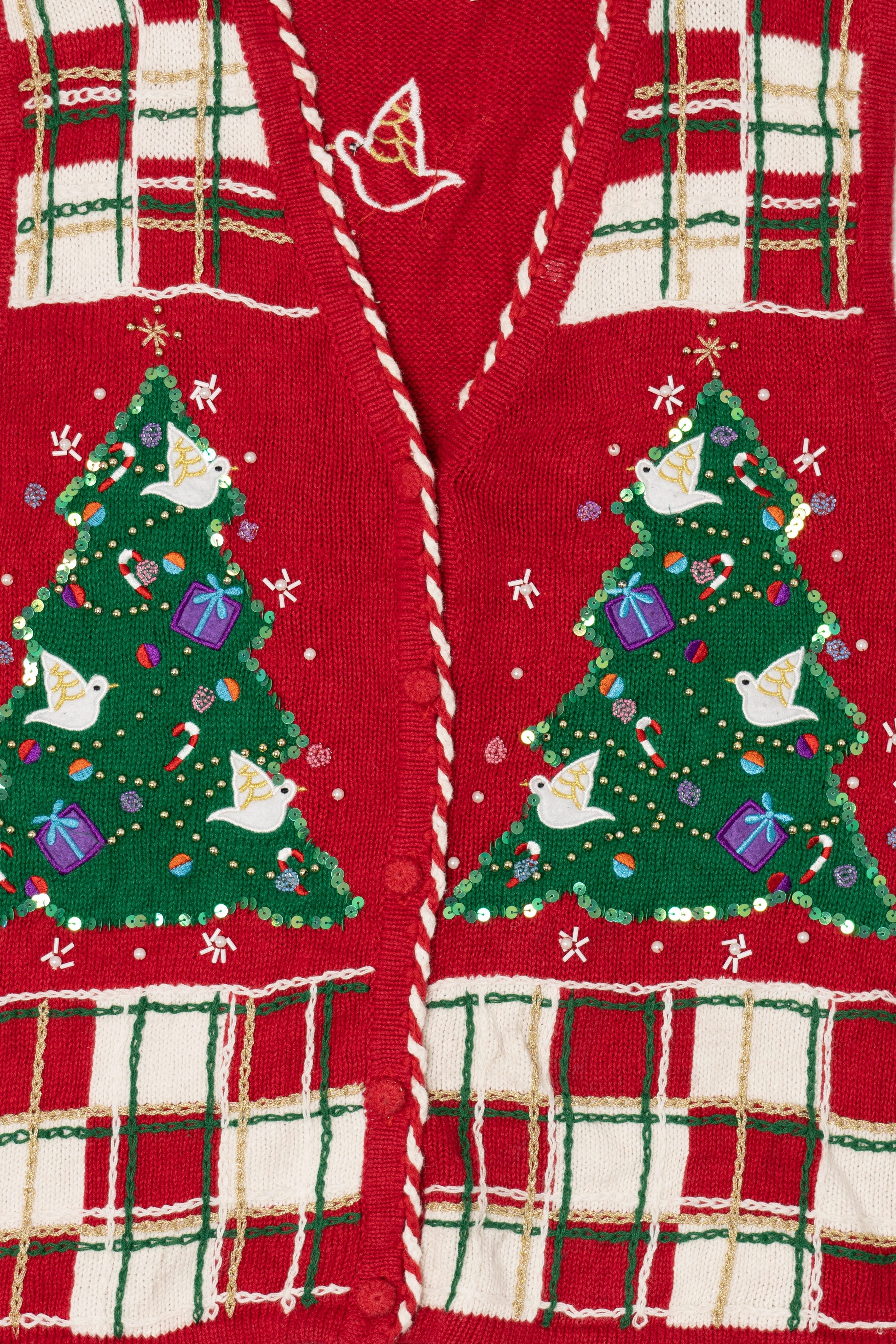 Vintage Red Bobbie Brooks Doves In Tree Ugly Christmas Vest (1990s)