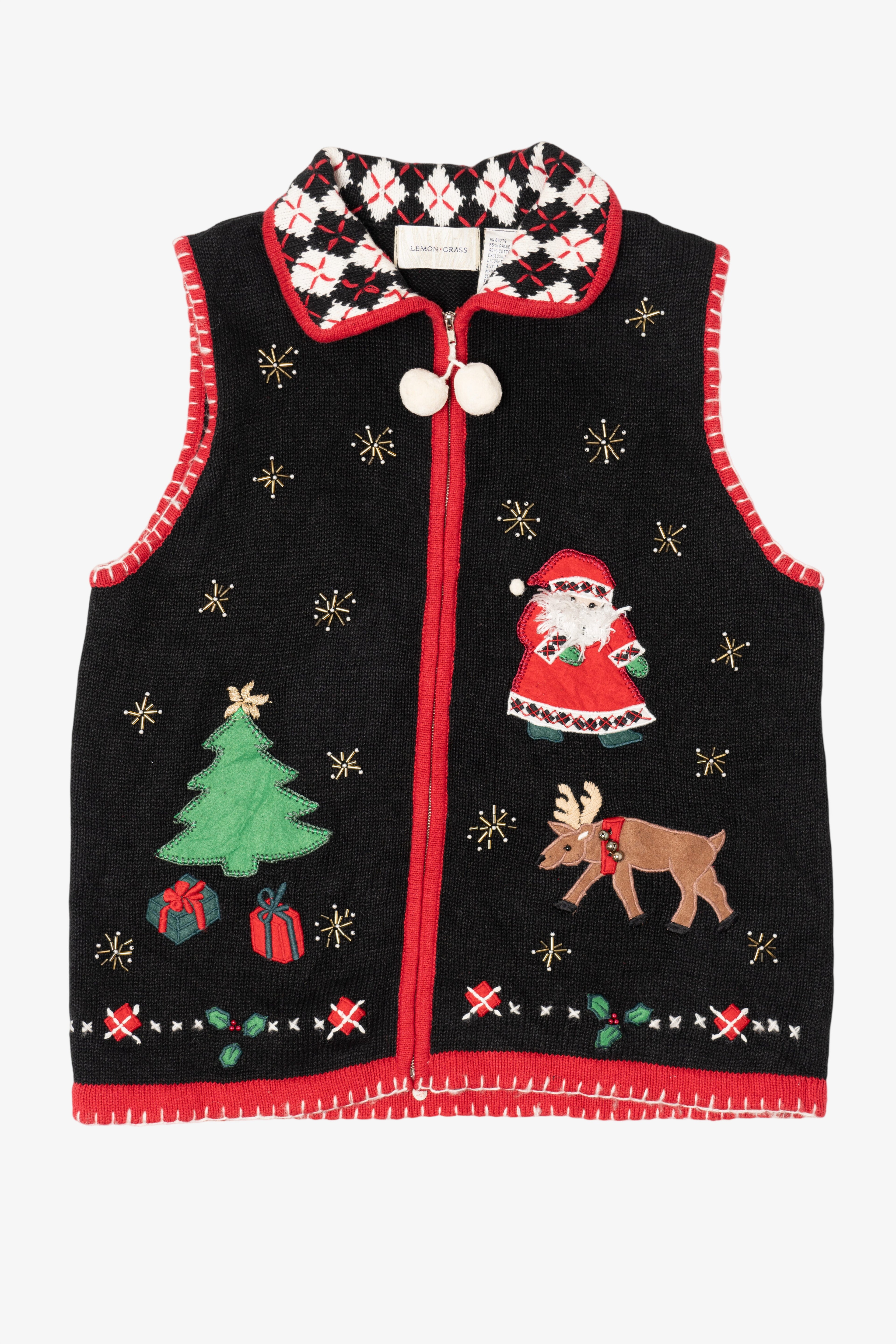 Vintage Black Lemon Grass Santa Ugly Christmas Vest (1990s)