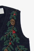 Vintage Navy Blue Capacity Bird Houses Ugly Christmas Vest (1990s)