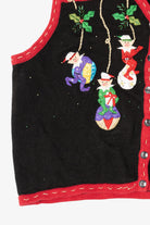Vintage Black One Step Up Elves On Ornaments Ugly Christmas Vest (2000s)