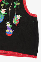 Vintage Black One Step Up Elves On Ornaments Ugly Christmas Vest (2000s)