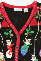 Vintage Black One Step Up Elves On Ornaments Ugly Christmas Vest (2000s)