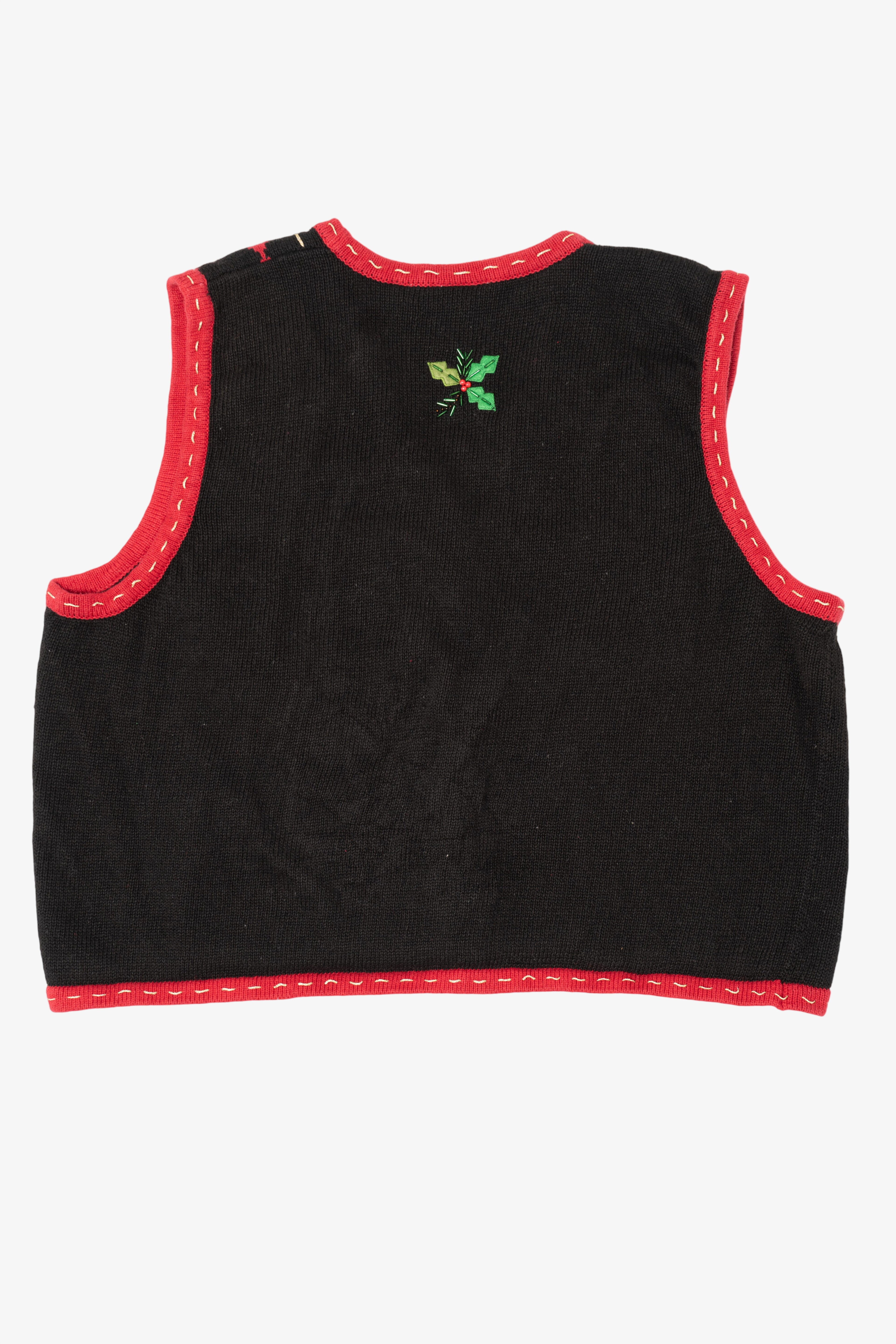 Vintage Black One Step Up Elves On Ornaments Ugly Christmas Vest (2000s)