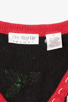 Vintage Black One Step Up Elves On Ornaments Ugly Christmas Vest (2000s)