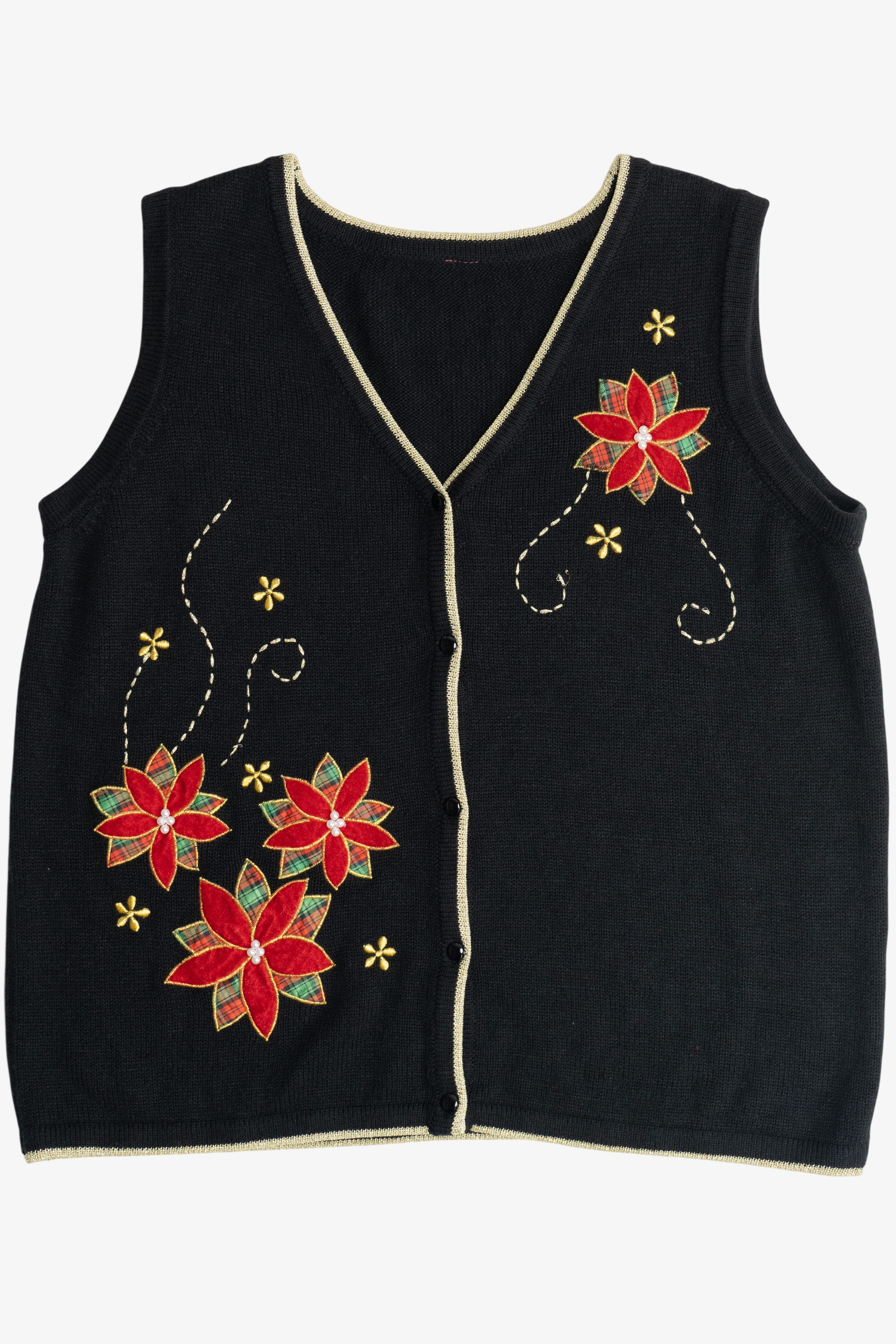 Vintage Poinsettias Ugly Christmas Vest (2000s)