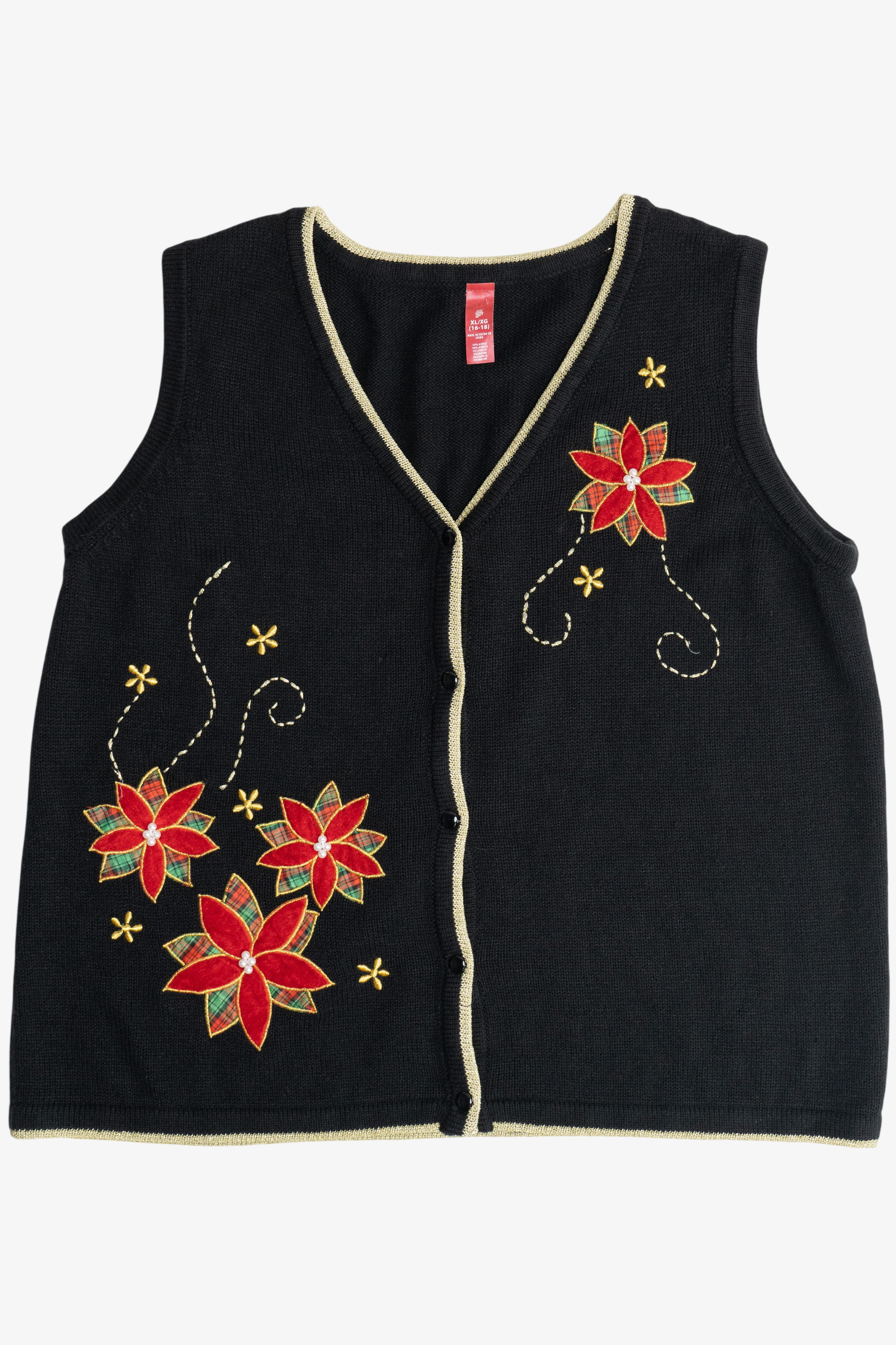 Vintage Poinsettias Ugly Christmas Vest (2000s)
