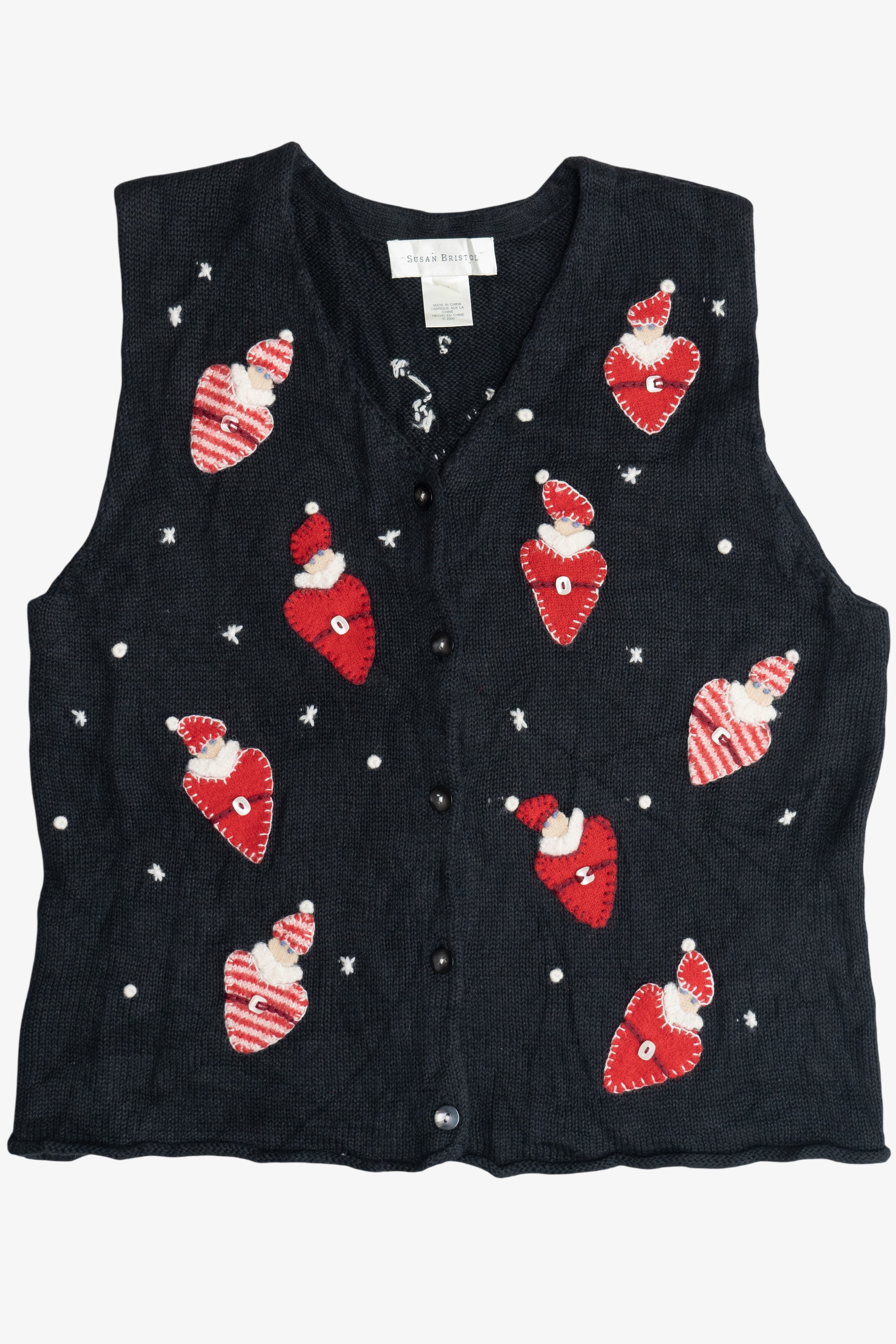 Vintage Susan Bristol Hand Embroidered Santas Ugly Christmas Vest (2000s)
