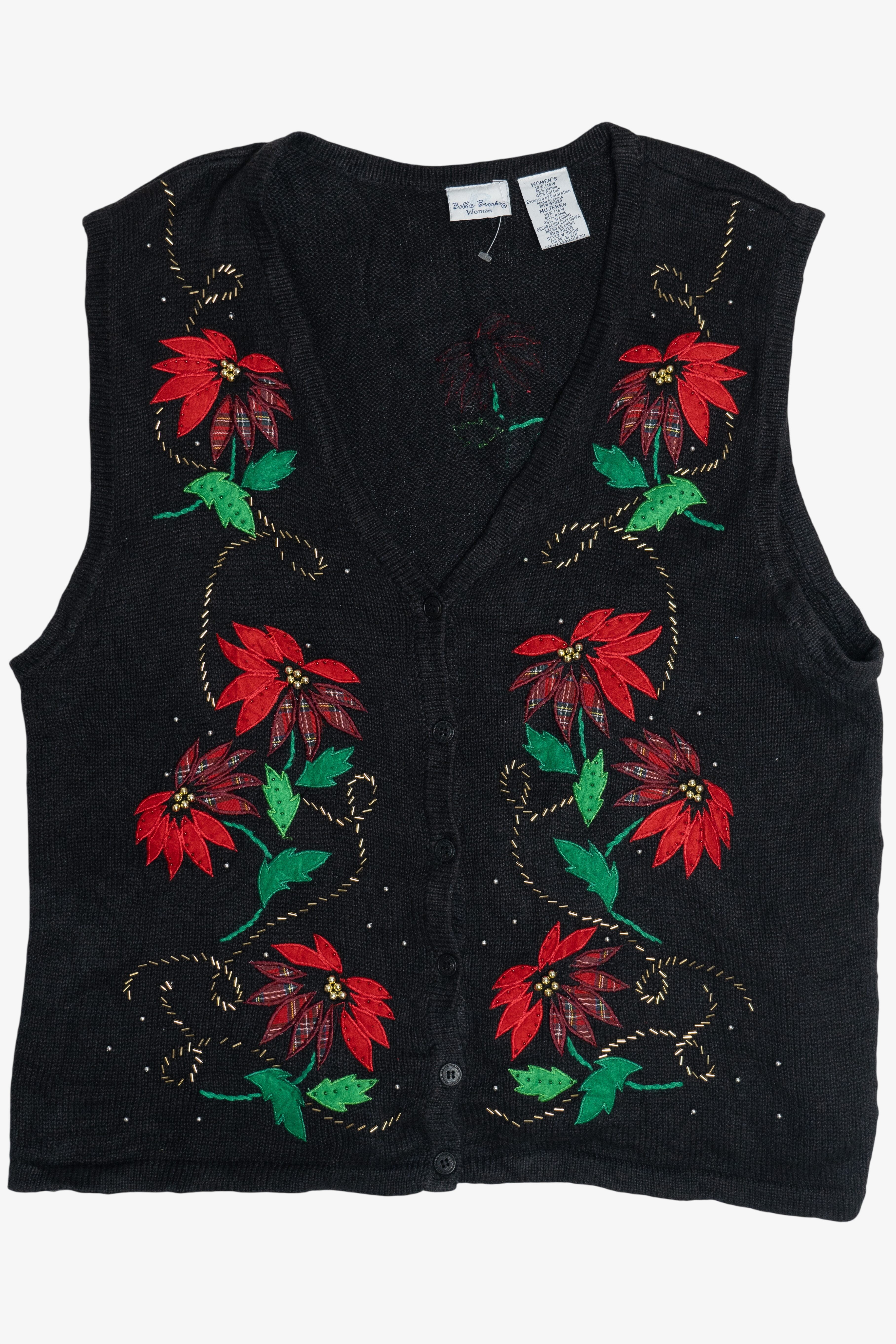 Vintage Bobbie Brooks Poinsettias Ugly Christmas Vest (1990s)