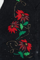 Vintage Bobbie Brooks Poinsettias Ugly Christmas Vest (1990s)