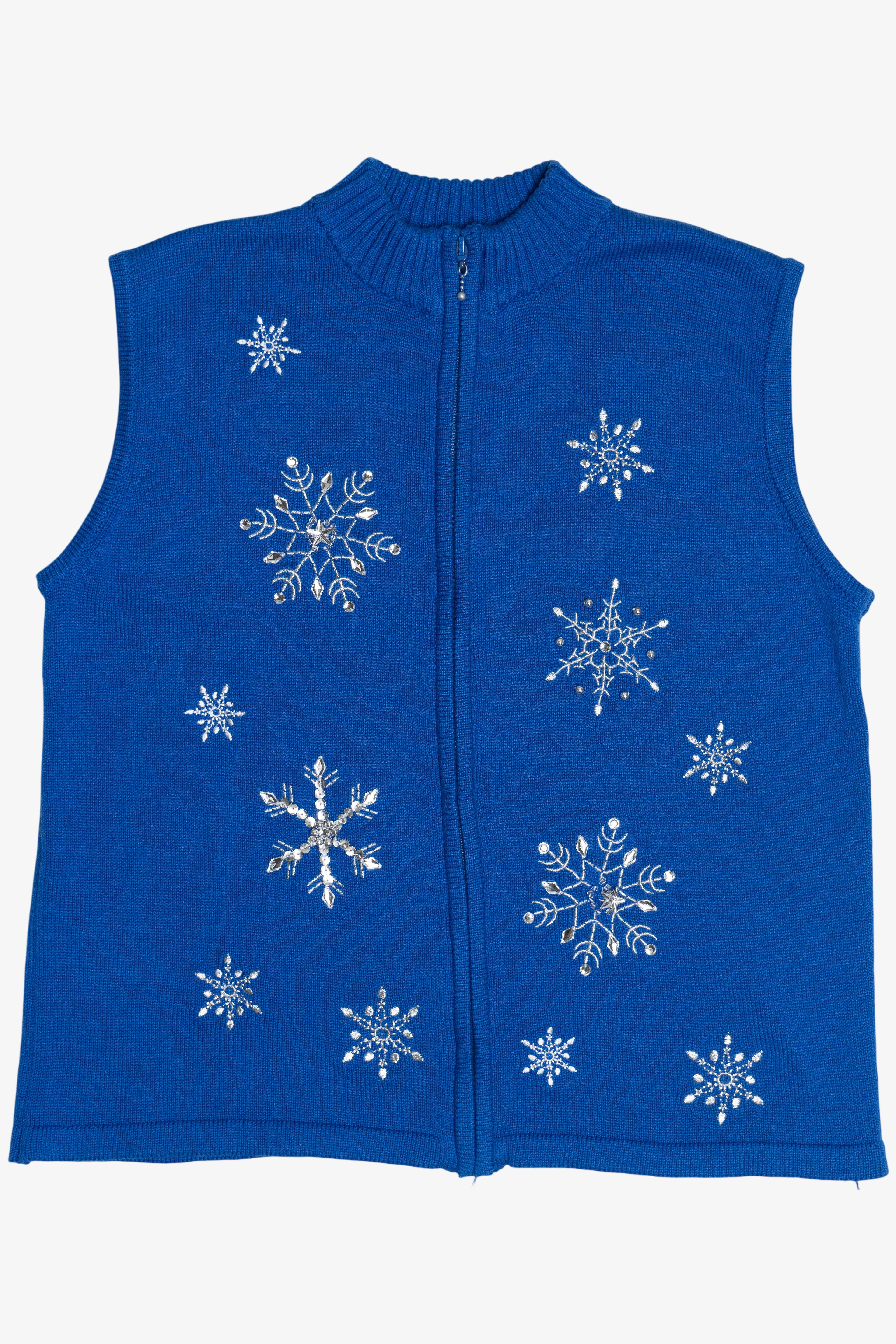 Vintage Sequin Embroidered Snowflakes Ugly Christmas Vest (1990s)