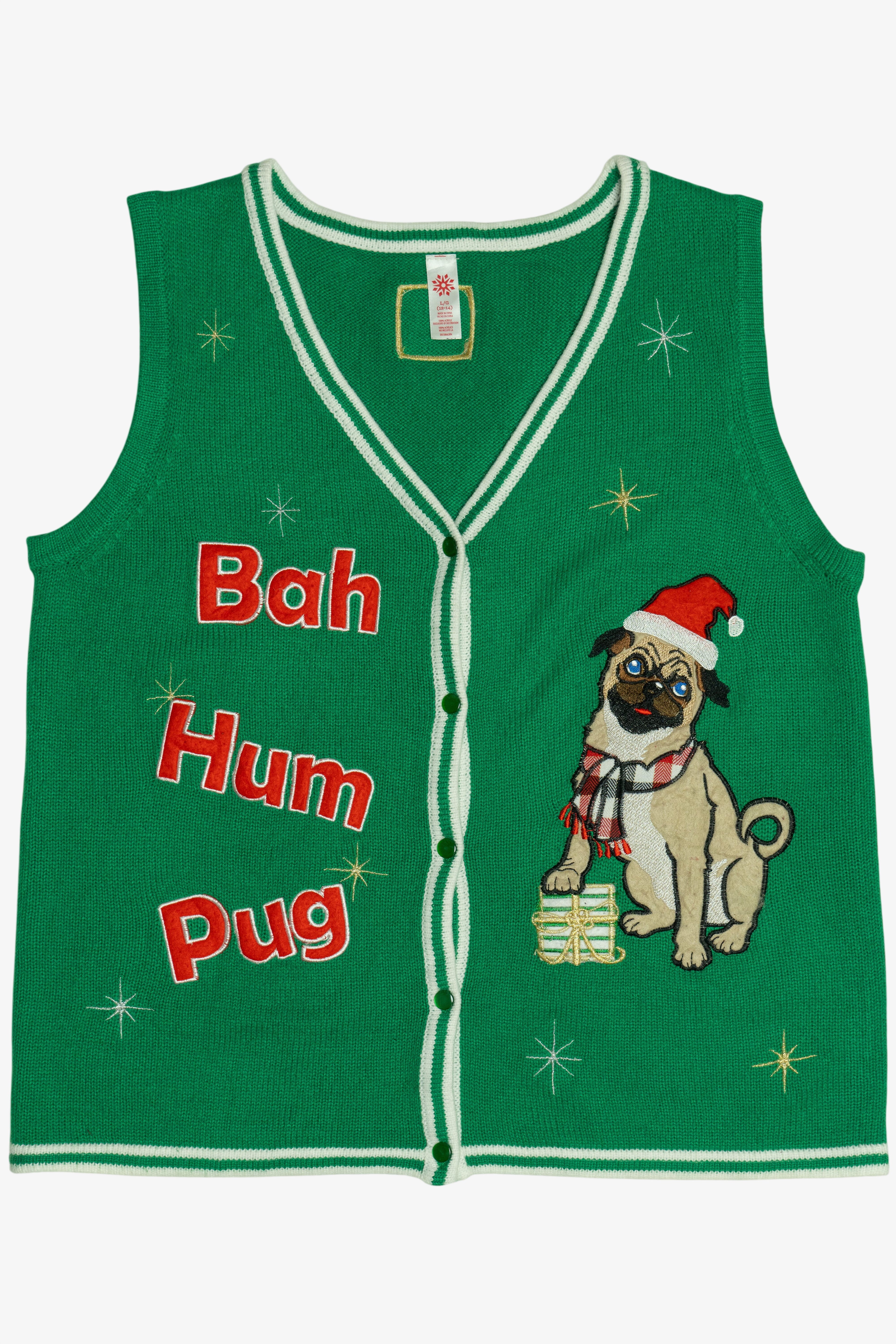 Vintage "Bah Hum Pug" Ugly Christmas Vest (2000s)