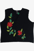 Vintage Designers Originals Studio Poinsettias Ugly Christmas Vest (1990s)