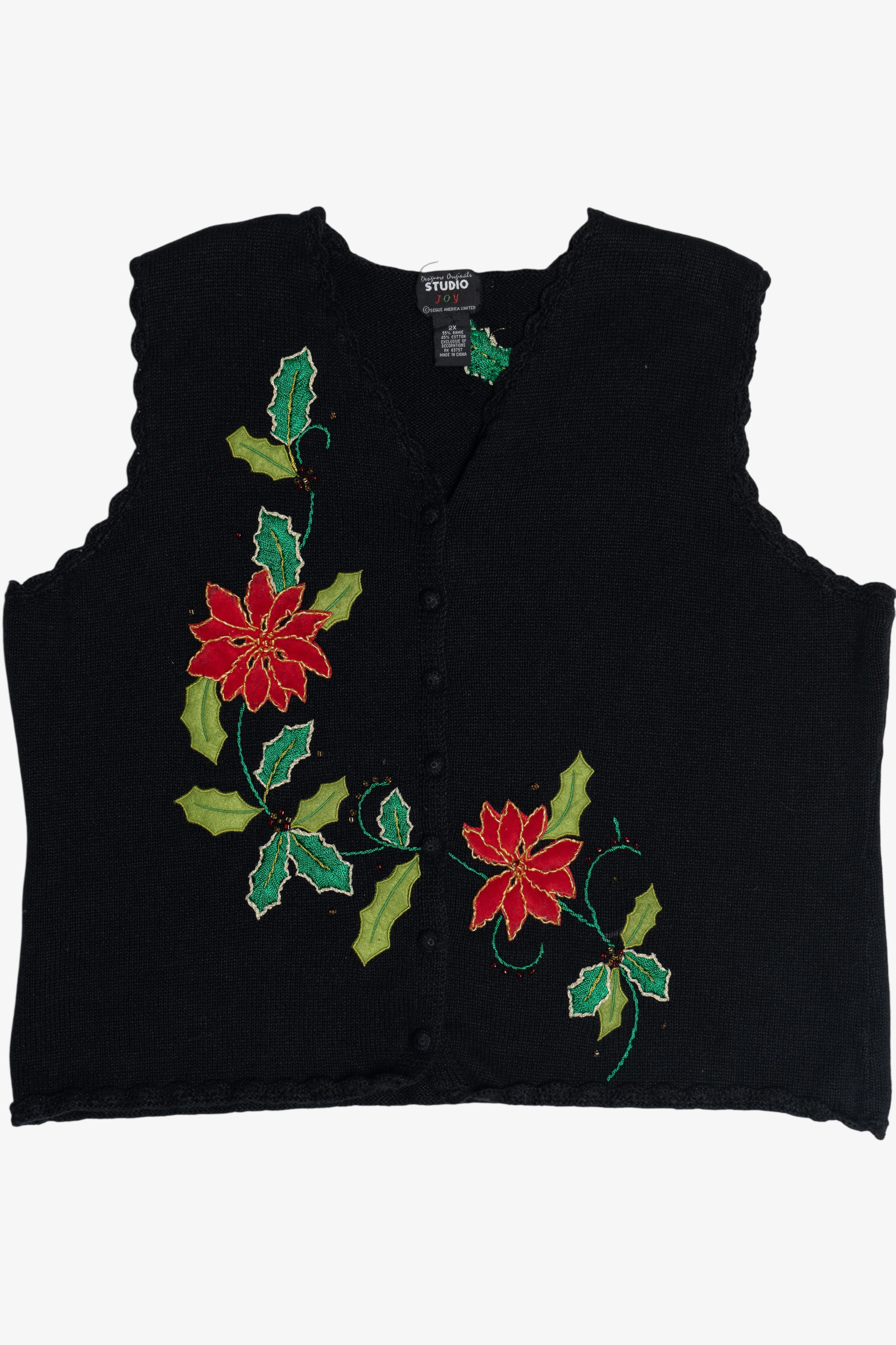 Vintage Designers Originals Studio Poinsettias Ugly Christmas Vest (1990s)