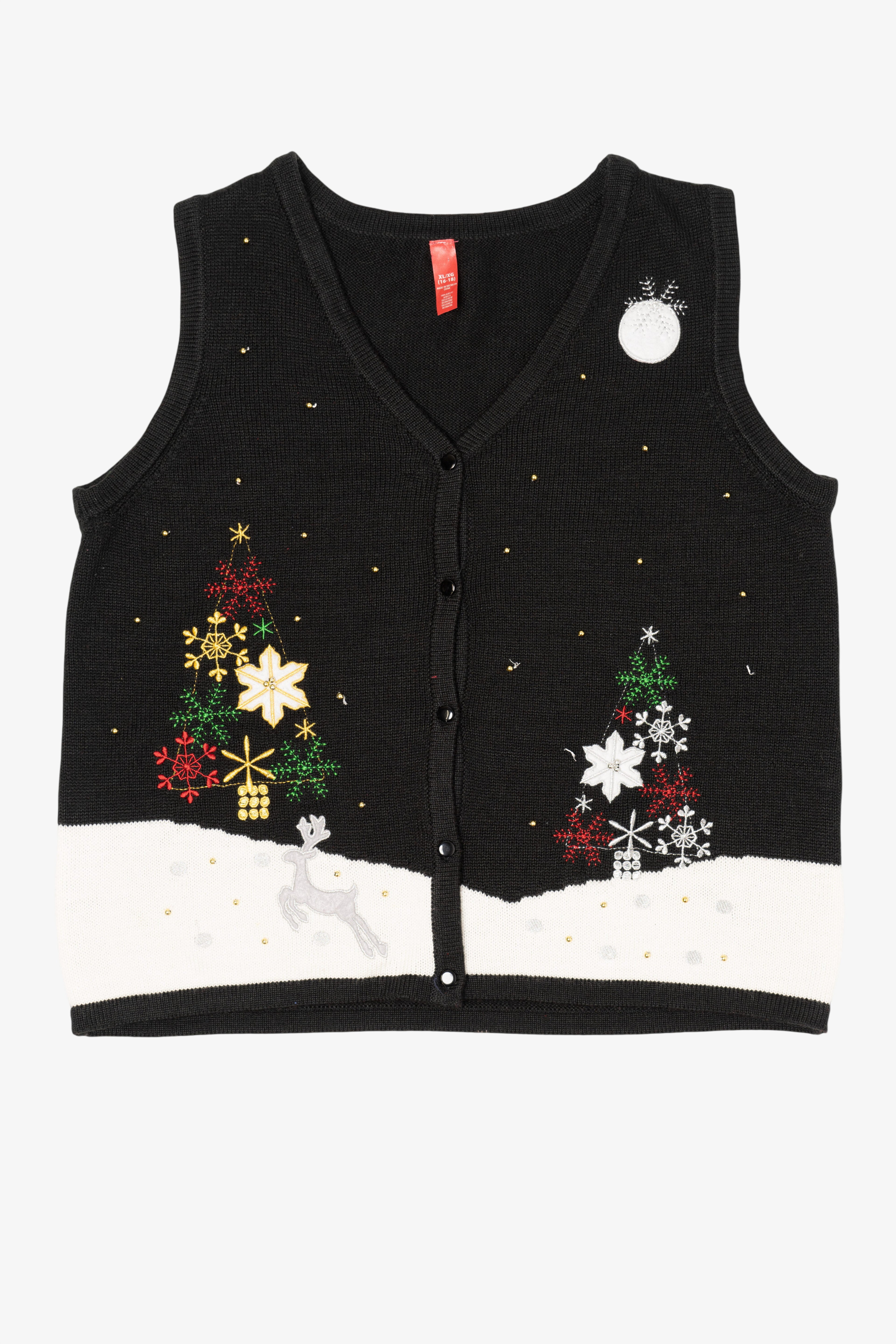 Vintage Black Snowy Night Ugly Christmas Vest (2000s)