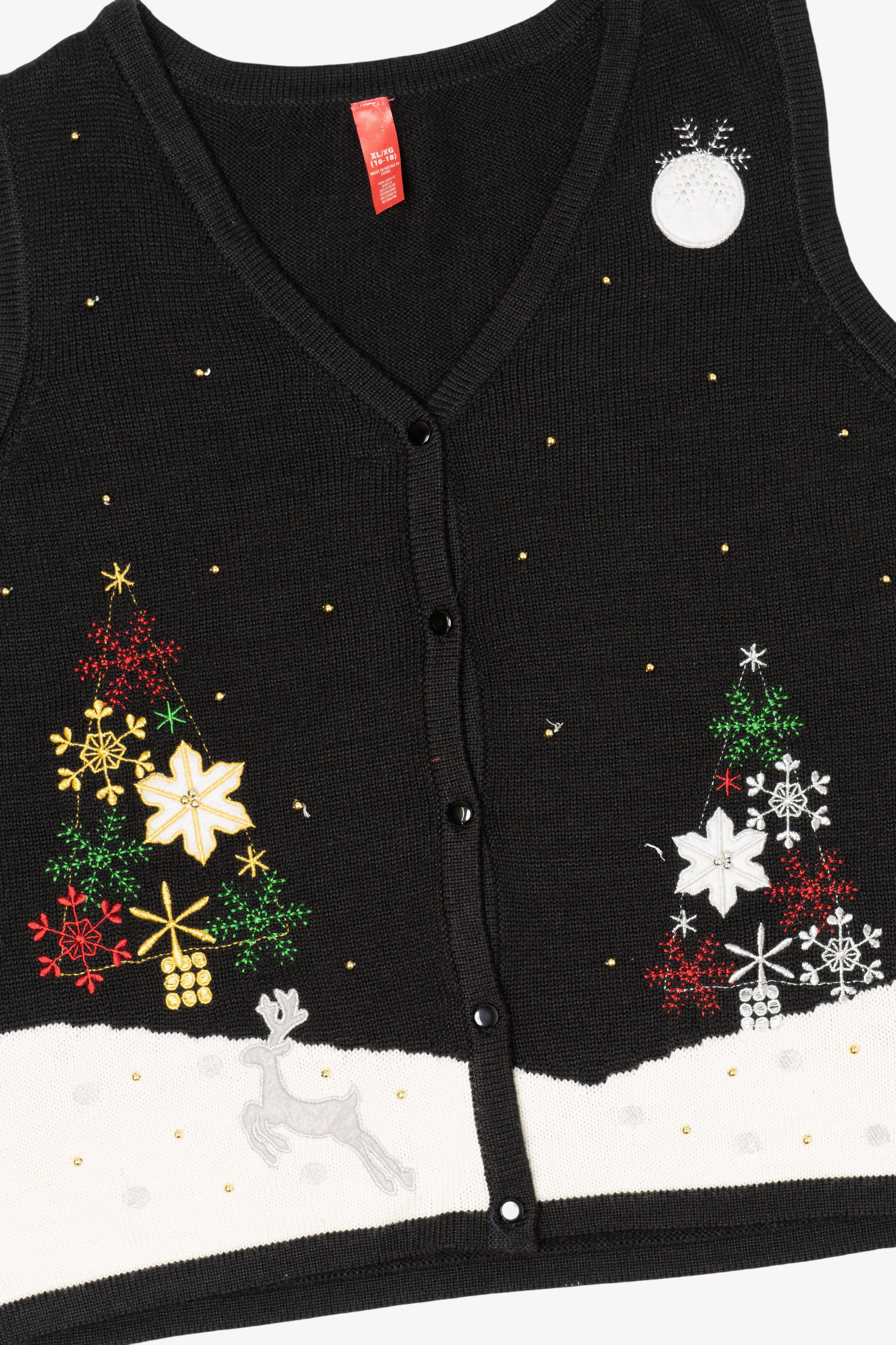 Vintage Black Snowy Night Ugly Christmas Vest (2000s)