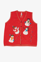 Vintage Red  Snowmen Placing Lights Ugly Christmas Vest (2000s)