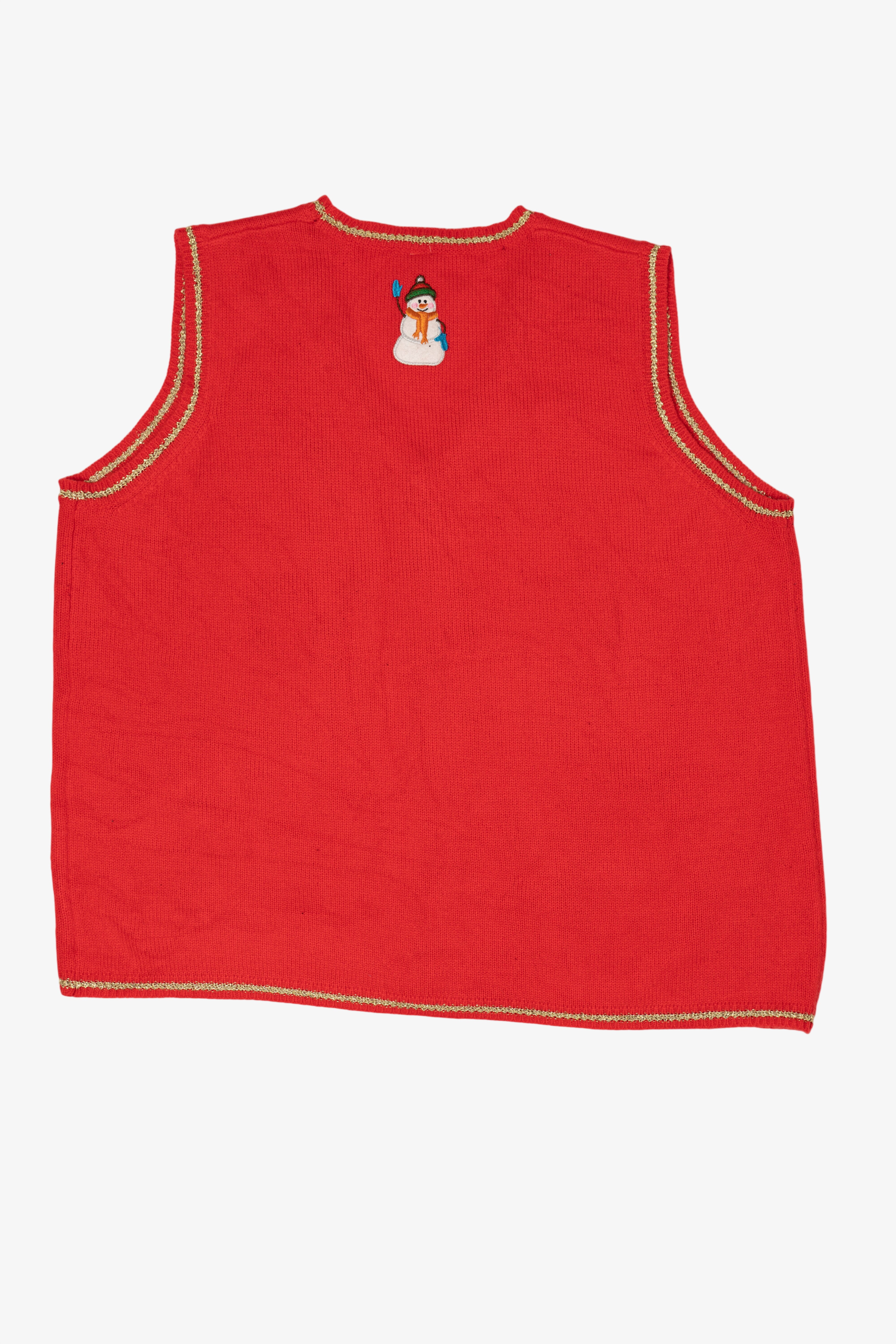 Vintage Red  Snowmen Placing Lights Ugly Christmas Vest (2000s)