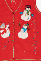 Vintage Red  Snowmen Placing Lights Ugly Christmas Vest (2000s)