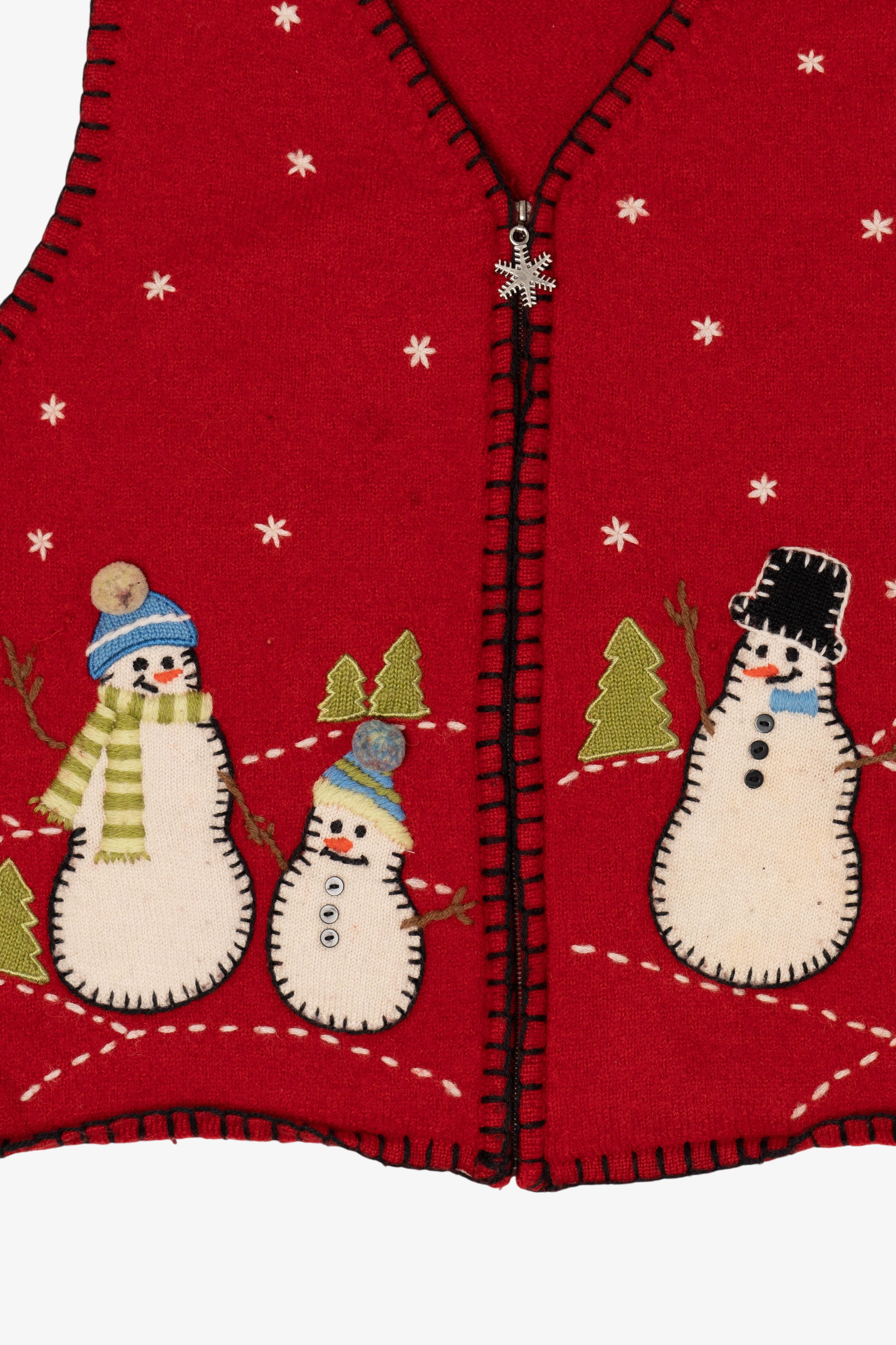 Vintage Red Coldwater Creek Snowmen Ugly Christmas Vest (2000s)