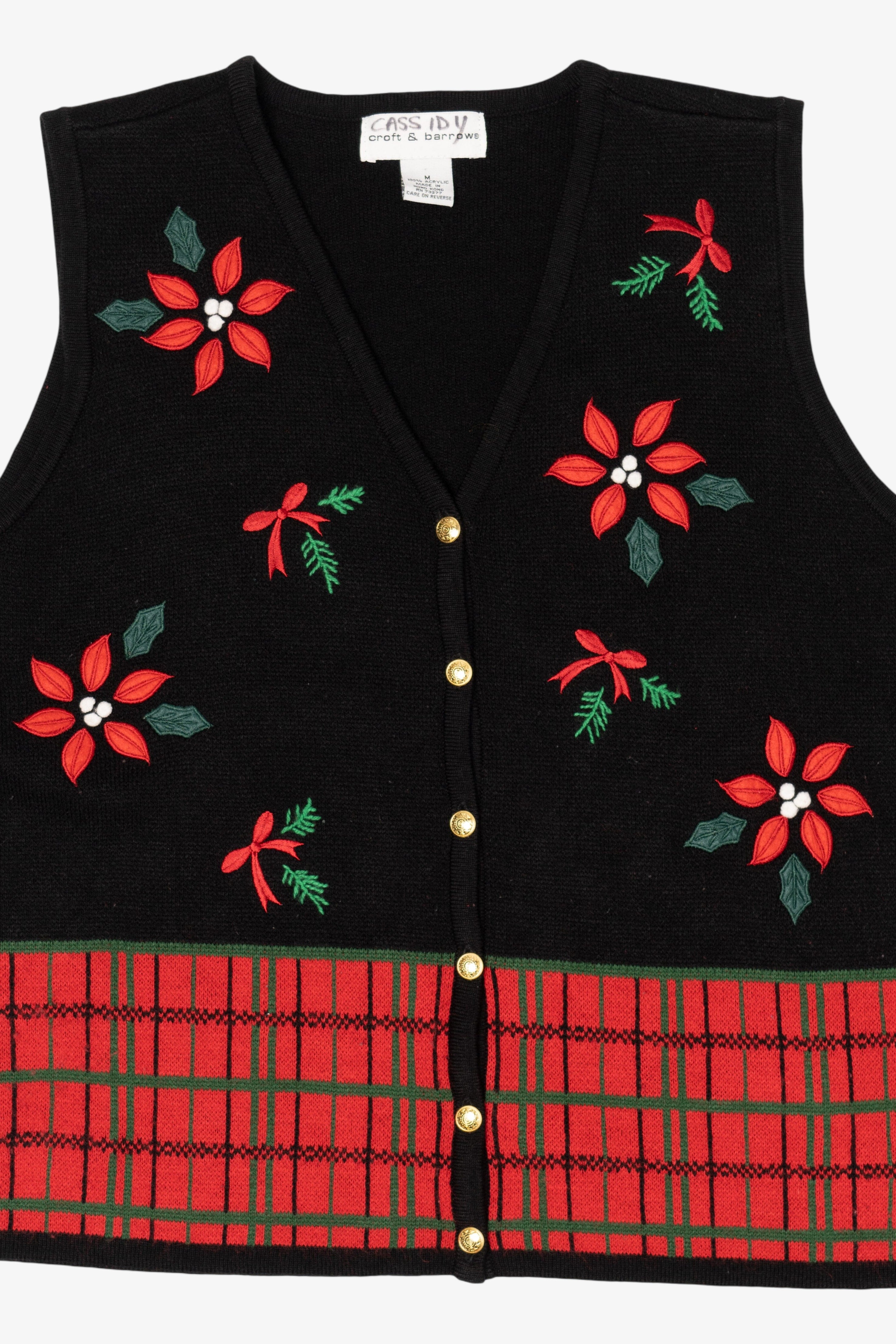 Vintage Black Croft & Barrow Poinsettias Ugly Christmas Vest (2000s)