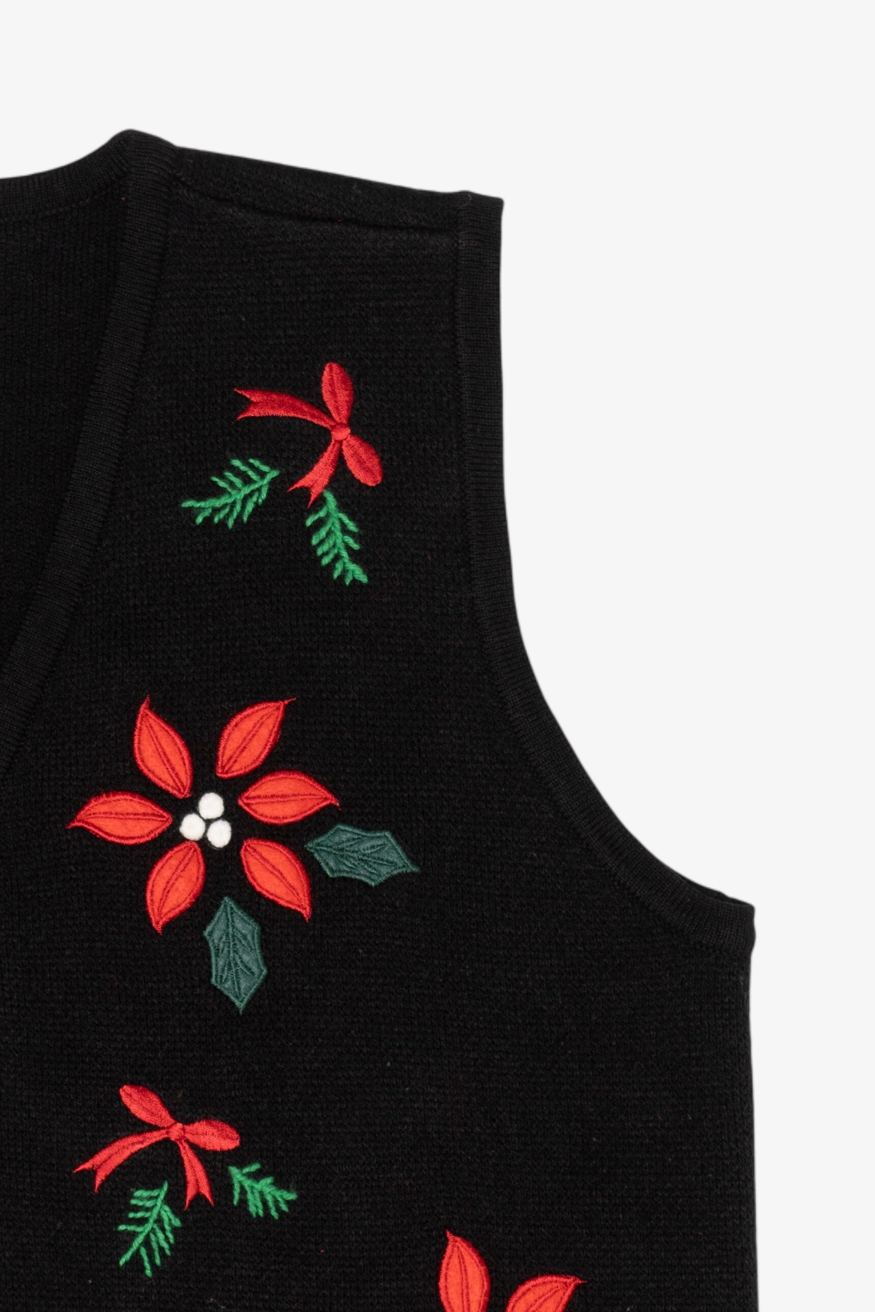 Vintage Black Croft & Barrow Poinsettias Ugly Christmas Vest (2000s)