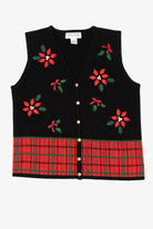 Vintage Black Croft & Barrow Poinsettias Ugly Christmas Vest (2000s)