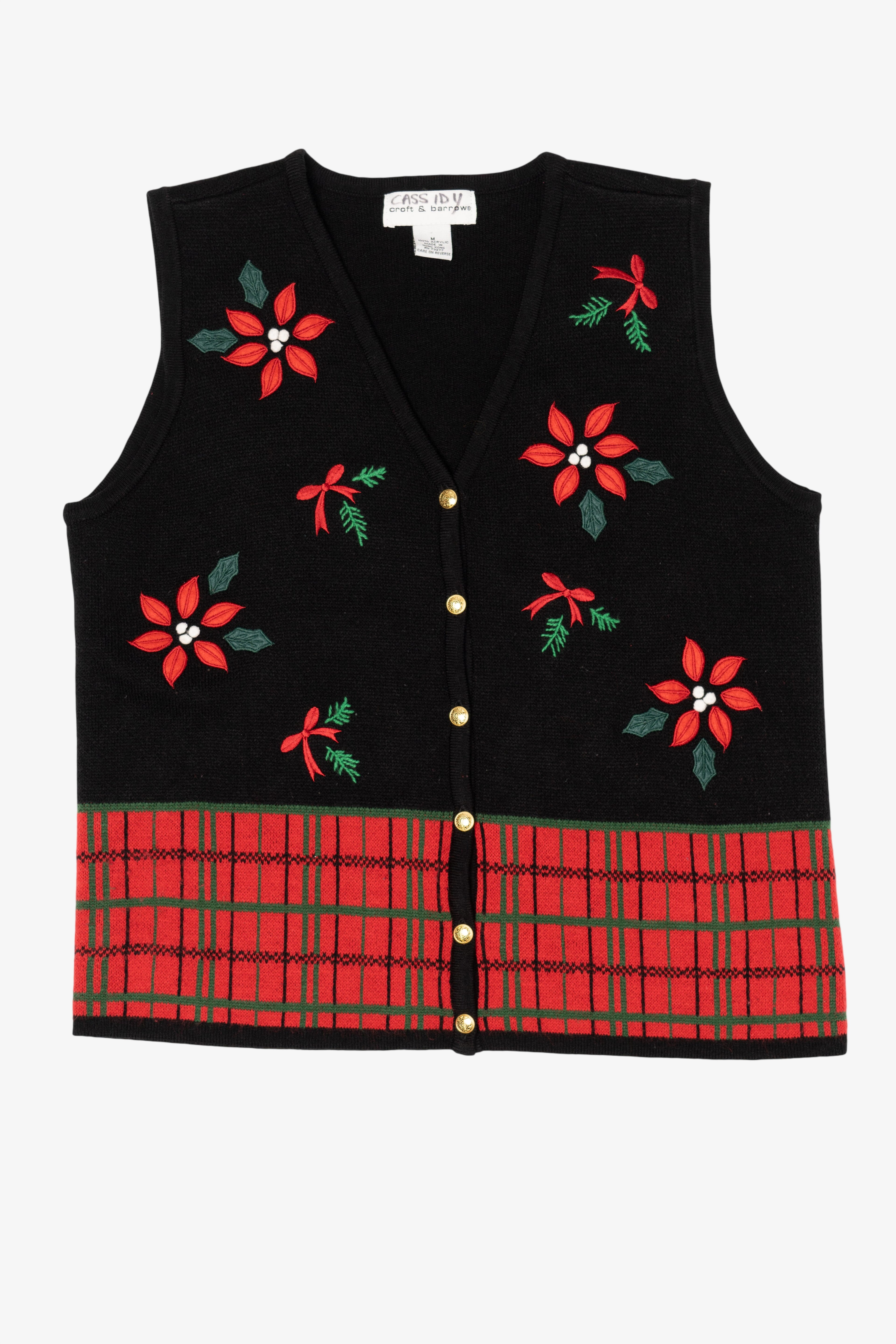 Vintage Black Croft & Barrow Poinsettias Ugly Christmas Vest (2000s)