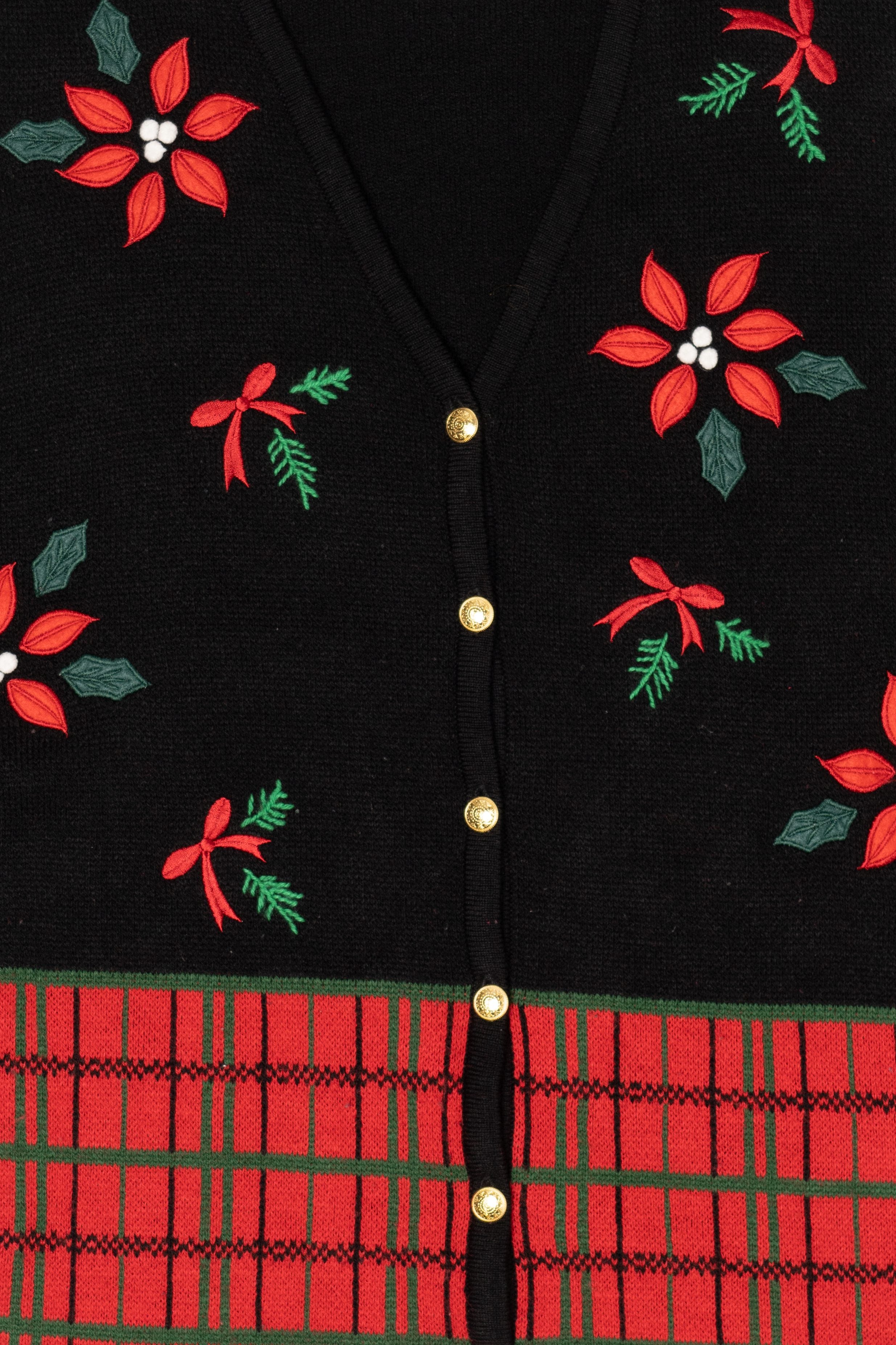 Vintage Black Croft & Barrow Poinsettias Ugly Christmas Vest (2000s)