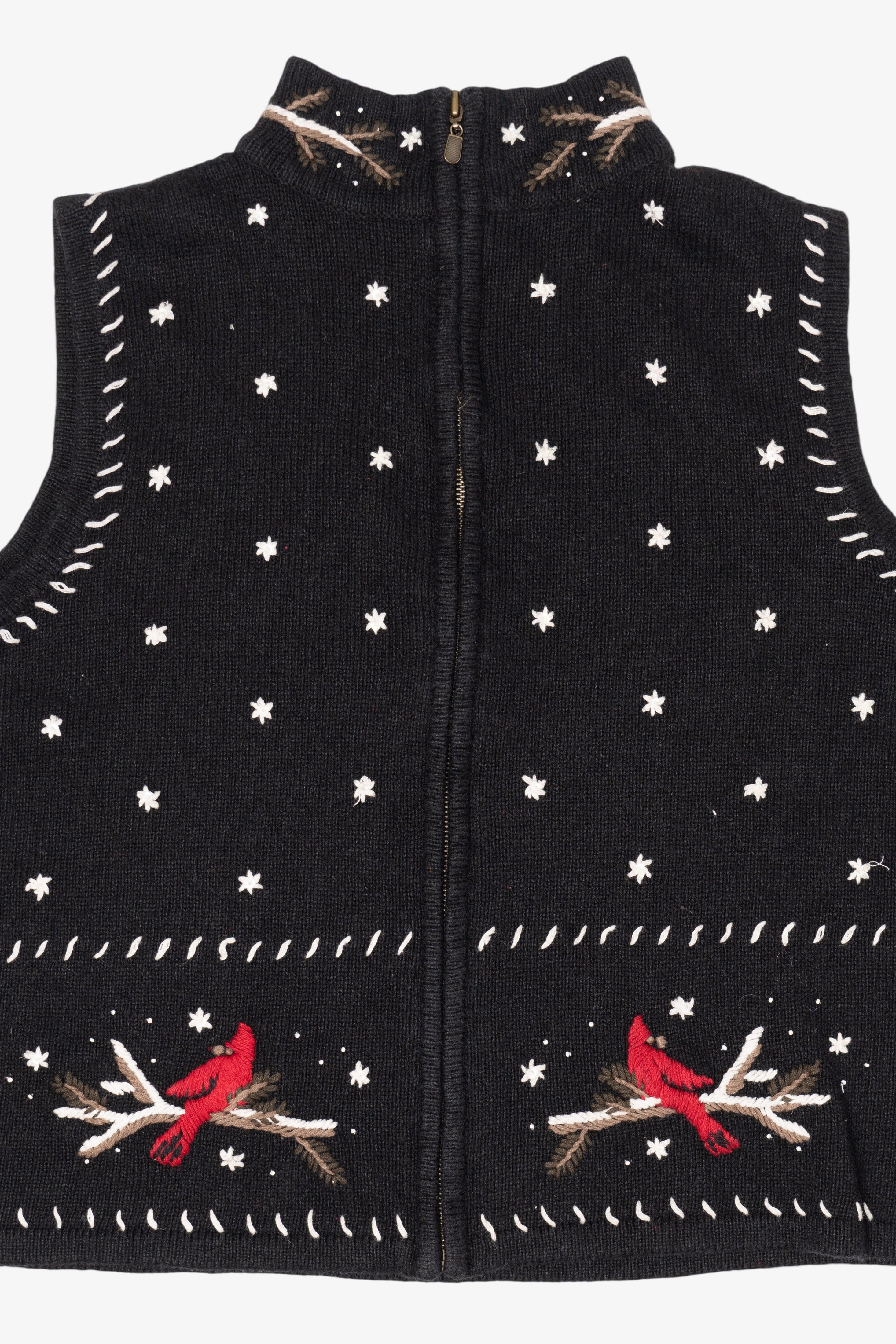 Vintage Hand Embroidered Cardinals In Snow Ugly Christmas Vest (1990s)