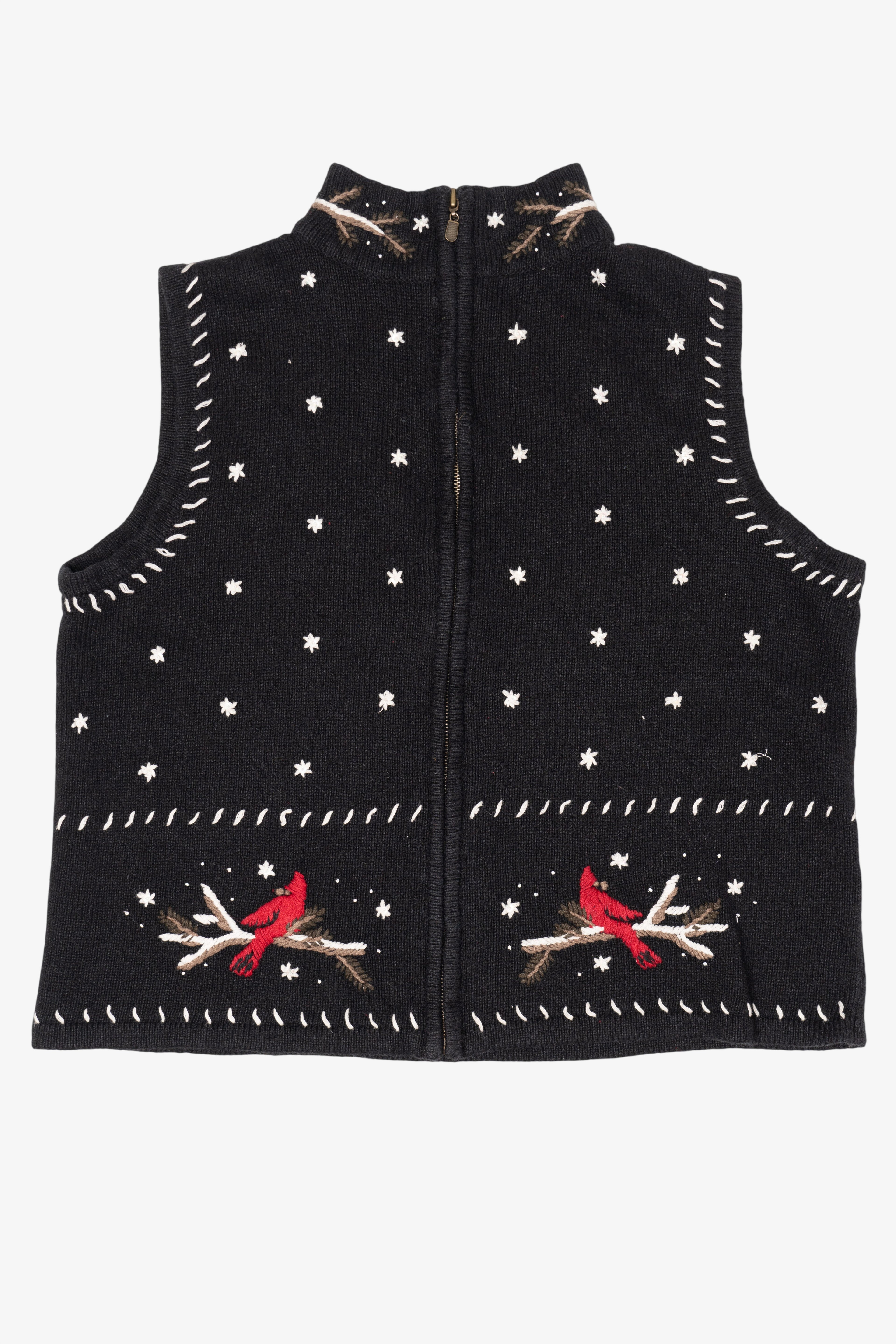 Vintage Hand Embroidered Cardinals In Snow Ugly Christmas Vest (1990s)