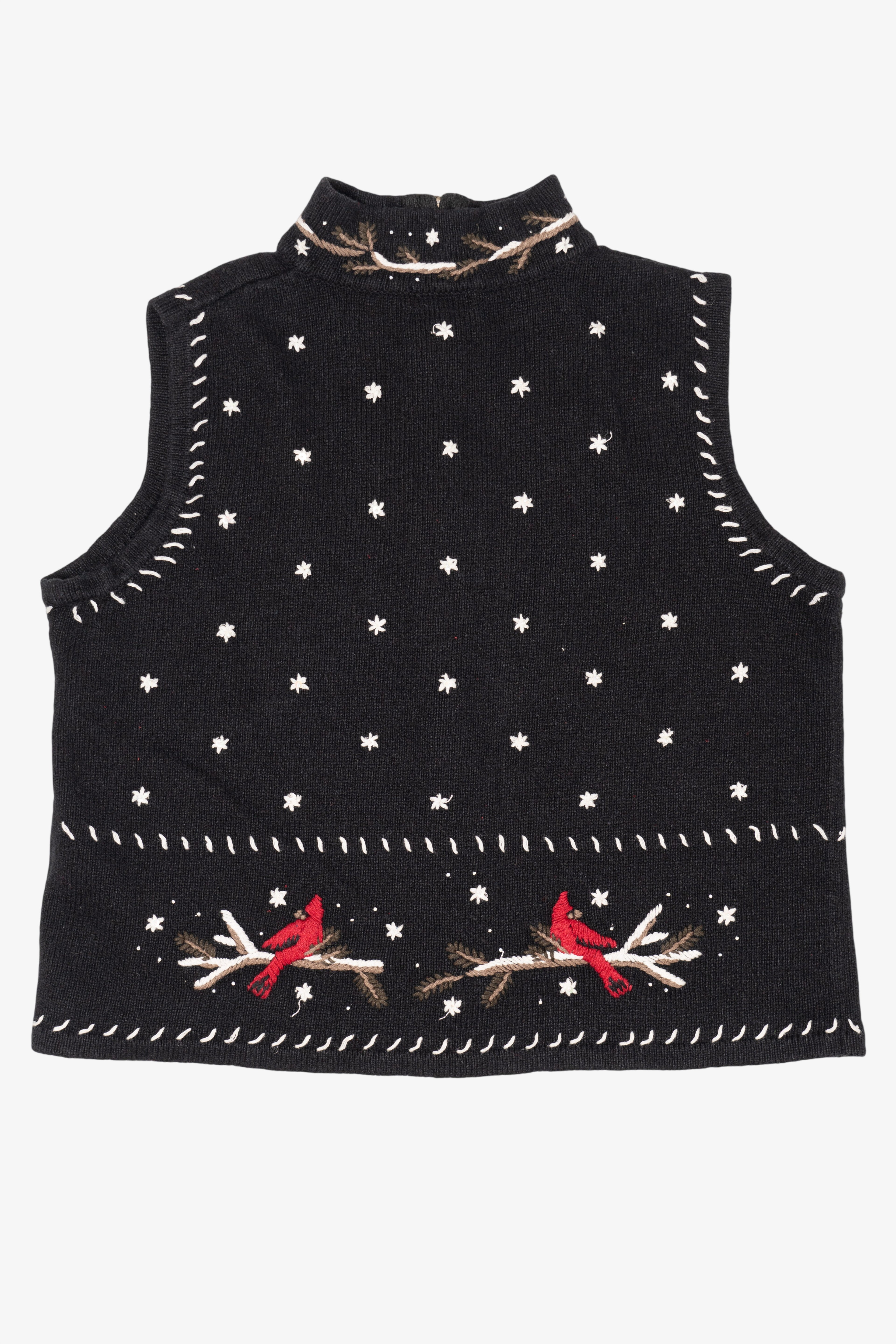 Vintage Hand Embroidered Cardinals In Snow Ugly Christmas Vest (1990s)