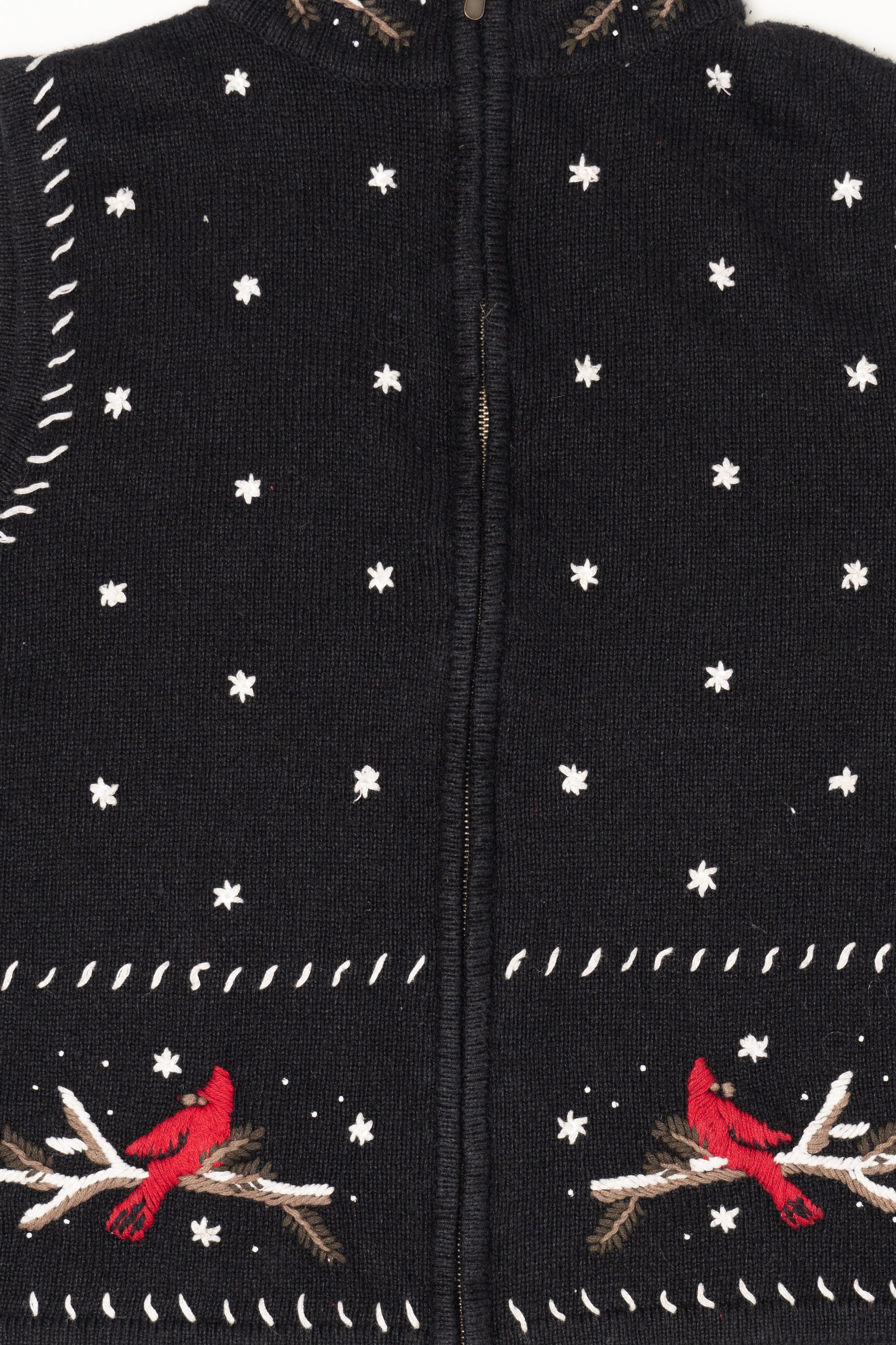 Vintage Hand Embroidered Cardinals In Snow Ugly Christmas Vest (1990s)