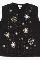 Vintage Black Kim Rogers Snowflakes Ugly Christmas Vest (1990s)