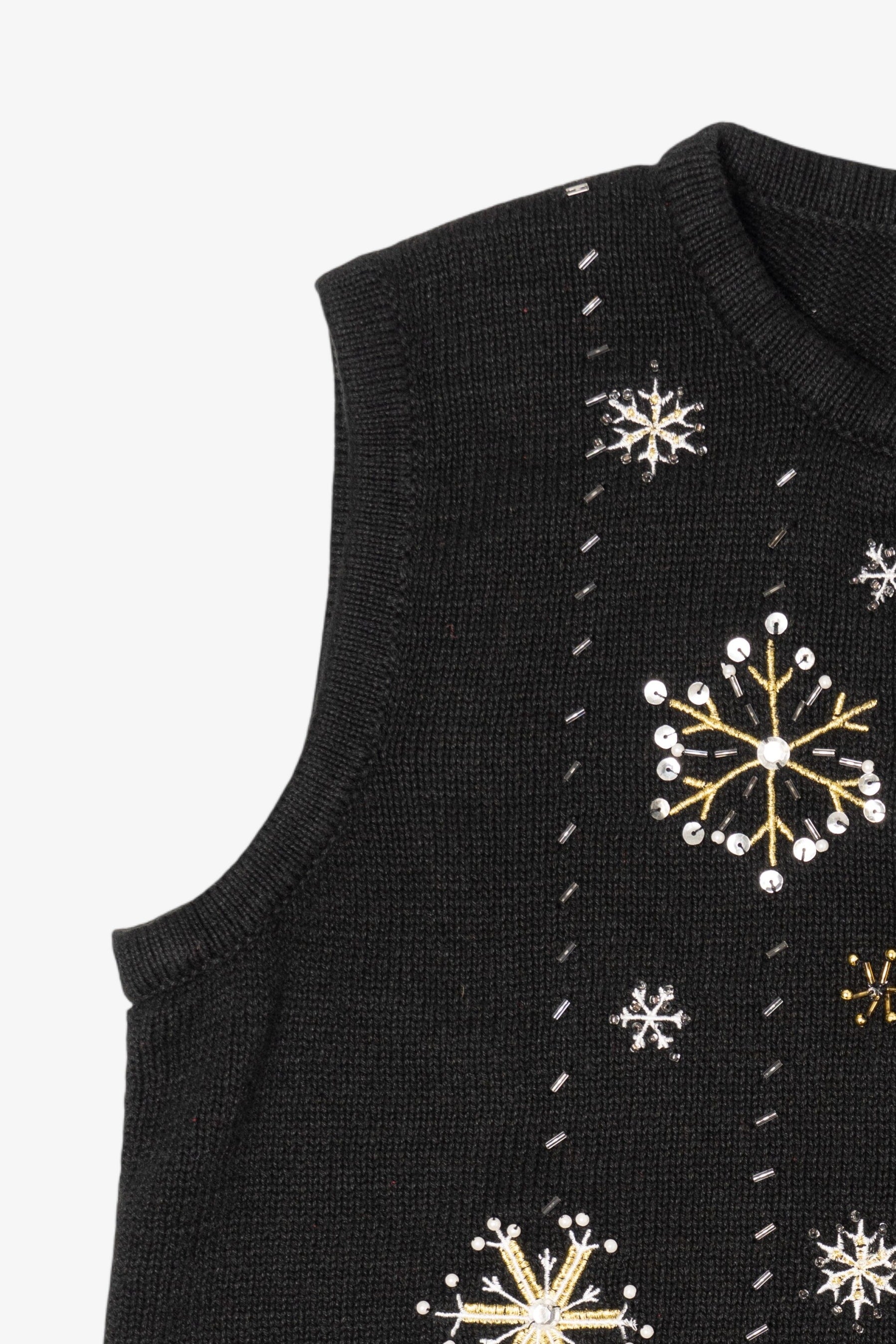 Vintage Black Kim Rogers Snowflakes Ugly Christmas Vest (1990s)