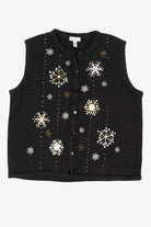 Vintage Black Kim Rogers Snowflakes Ugly Christmas Vest (1990s)