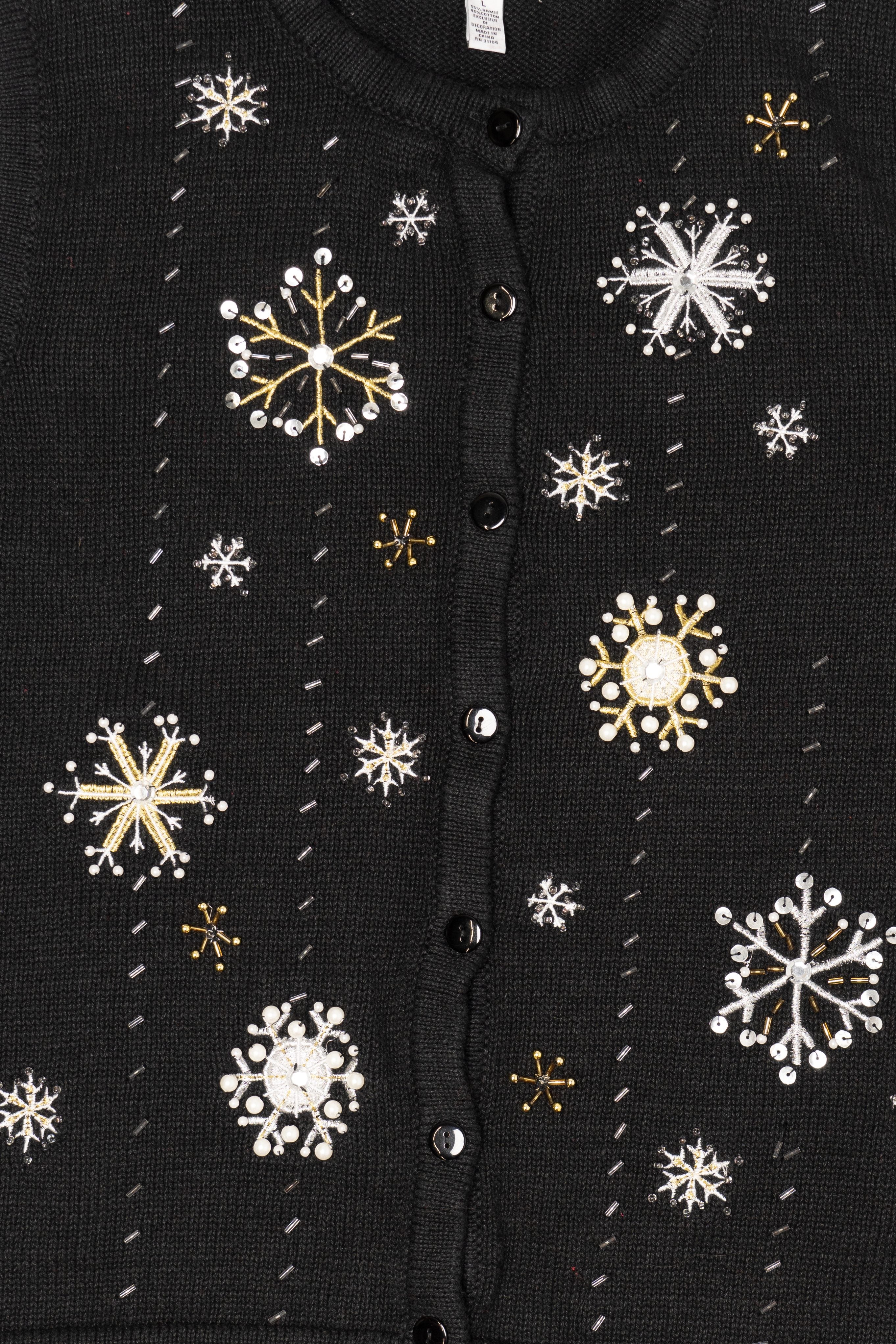 Vintage Black Kim Rogers Snowflakes Ugly Christmas Vest (1990s)