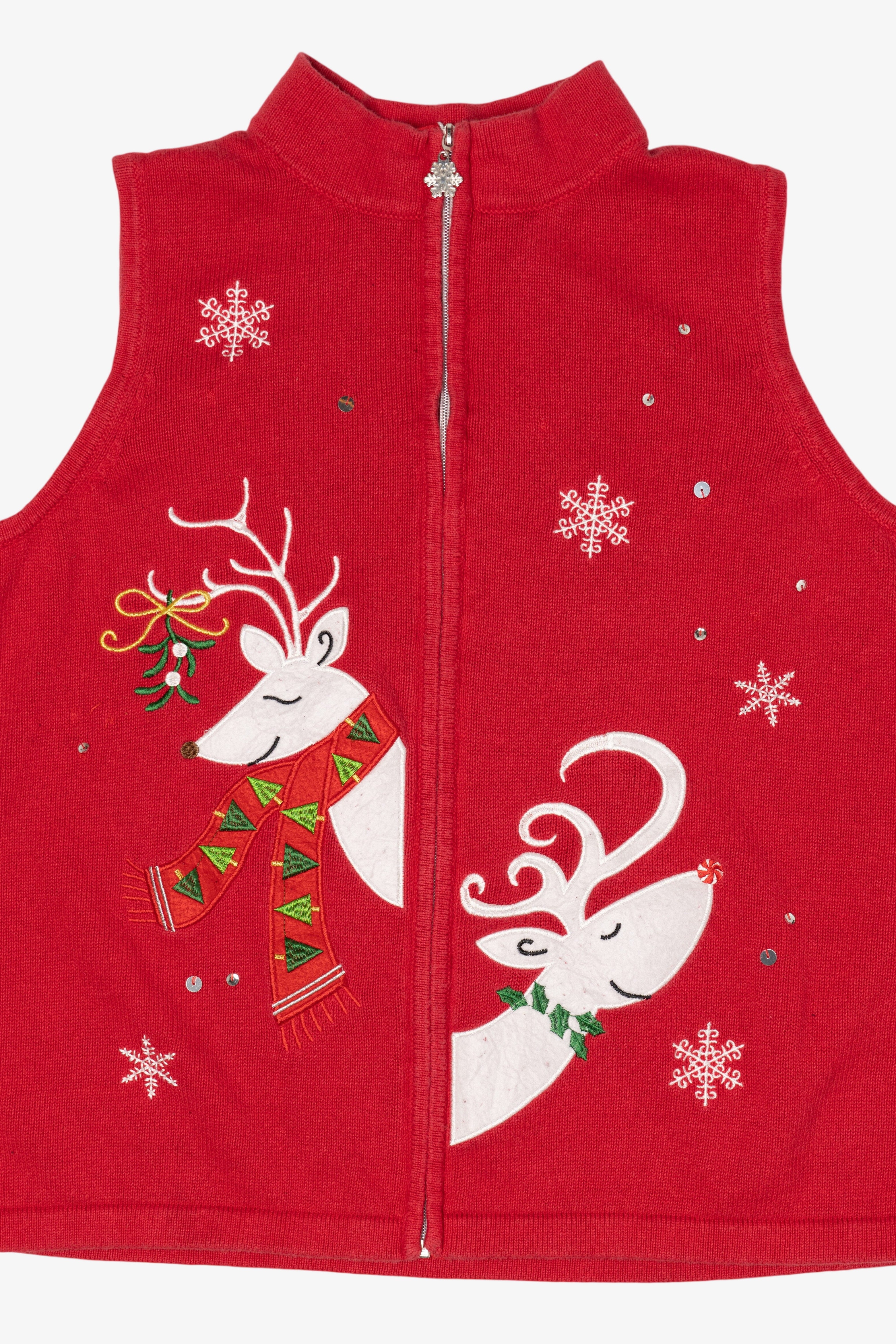 Vintage Red Nouveaux Reindeer Ugly Christmas Vest (2000s)