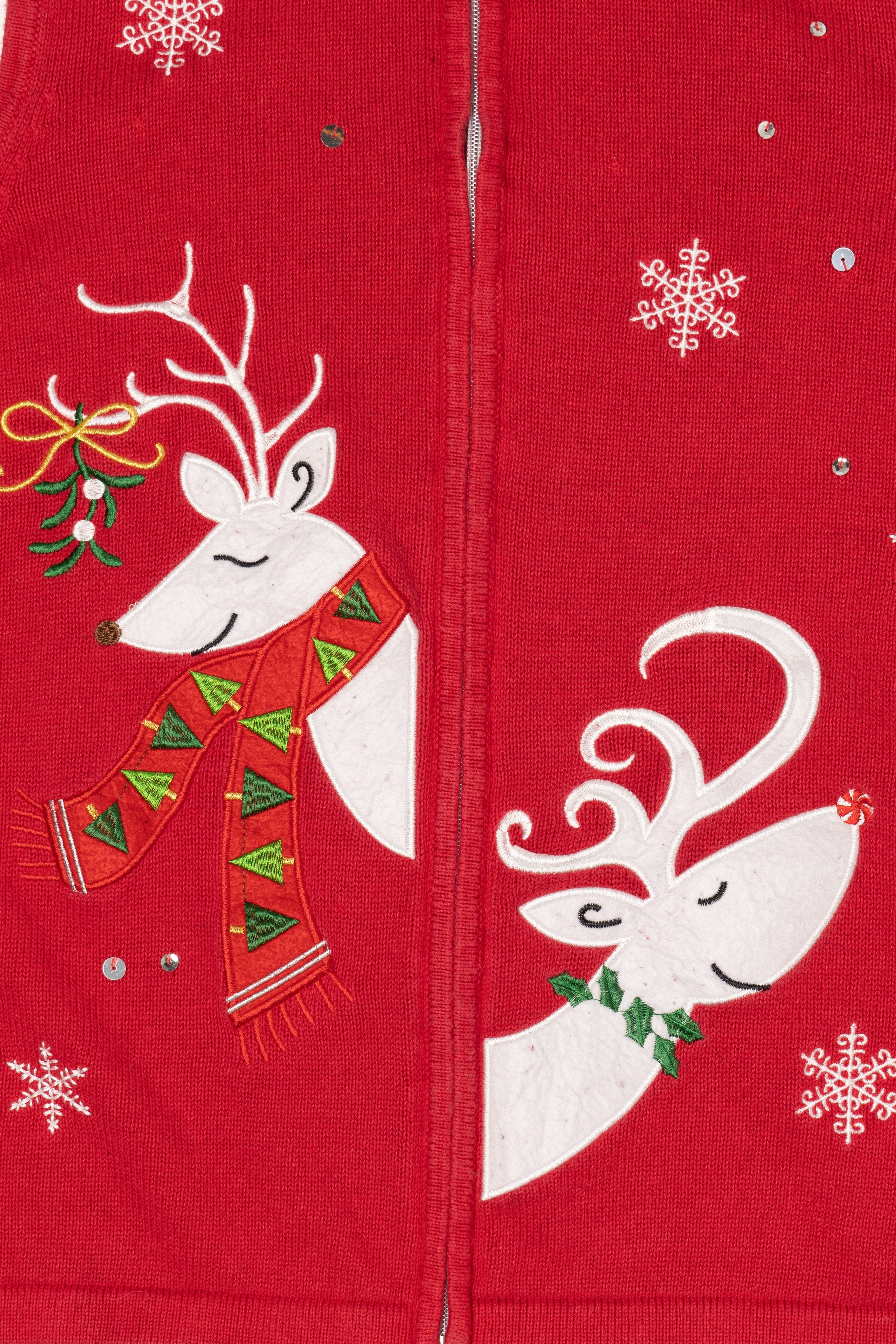Vintage Red Nouveaux Reindeer Ugly Christmas Vest (2000s)