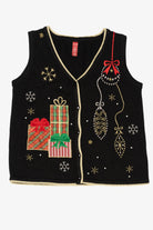 Vintage Black Ornaments And Presents Ugly Christmas Vest (2000s)