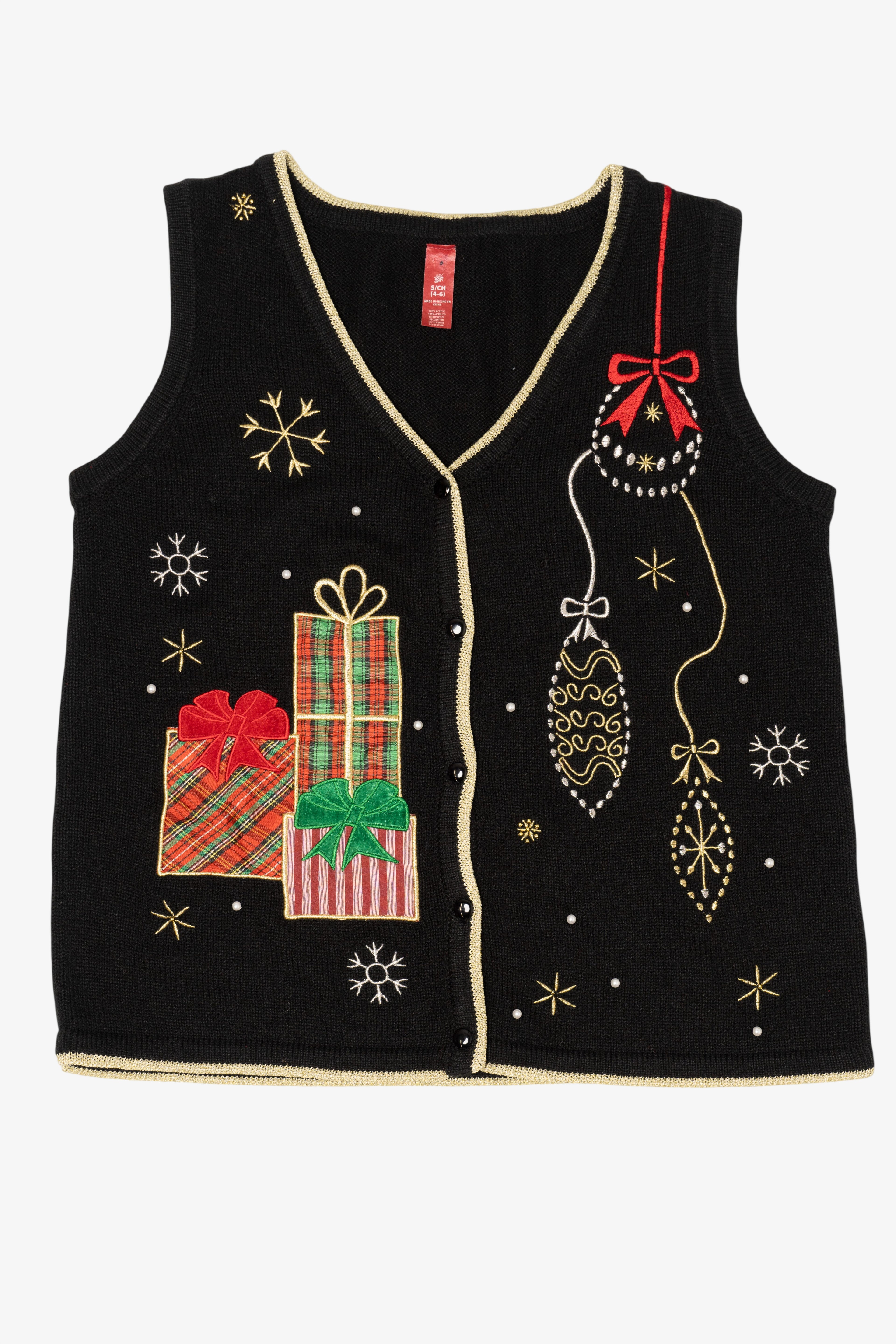 Vintage Black Ornaments And Presents Ugly Christmas Vest (2000s)