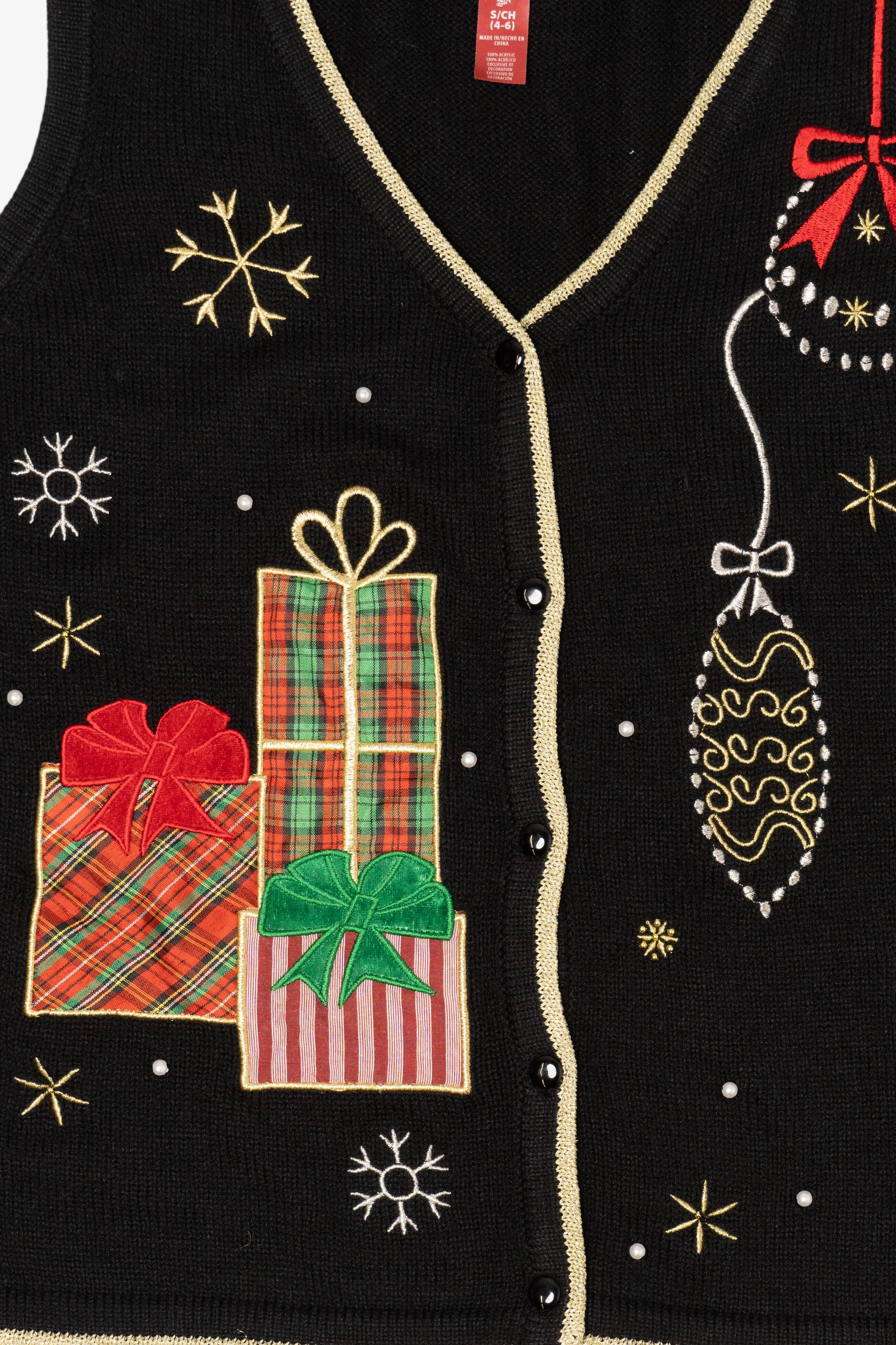 Vintage Black Ornaments And Presents Ugly Christmas Vest (2000s)