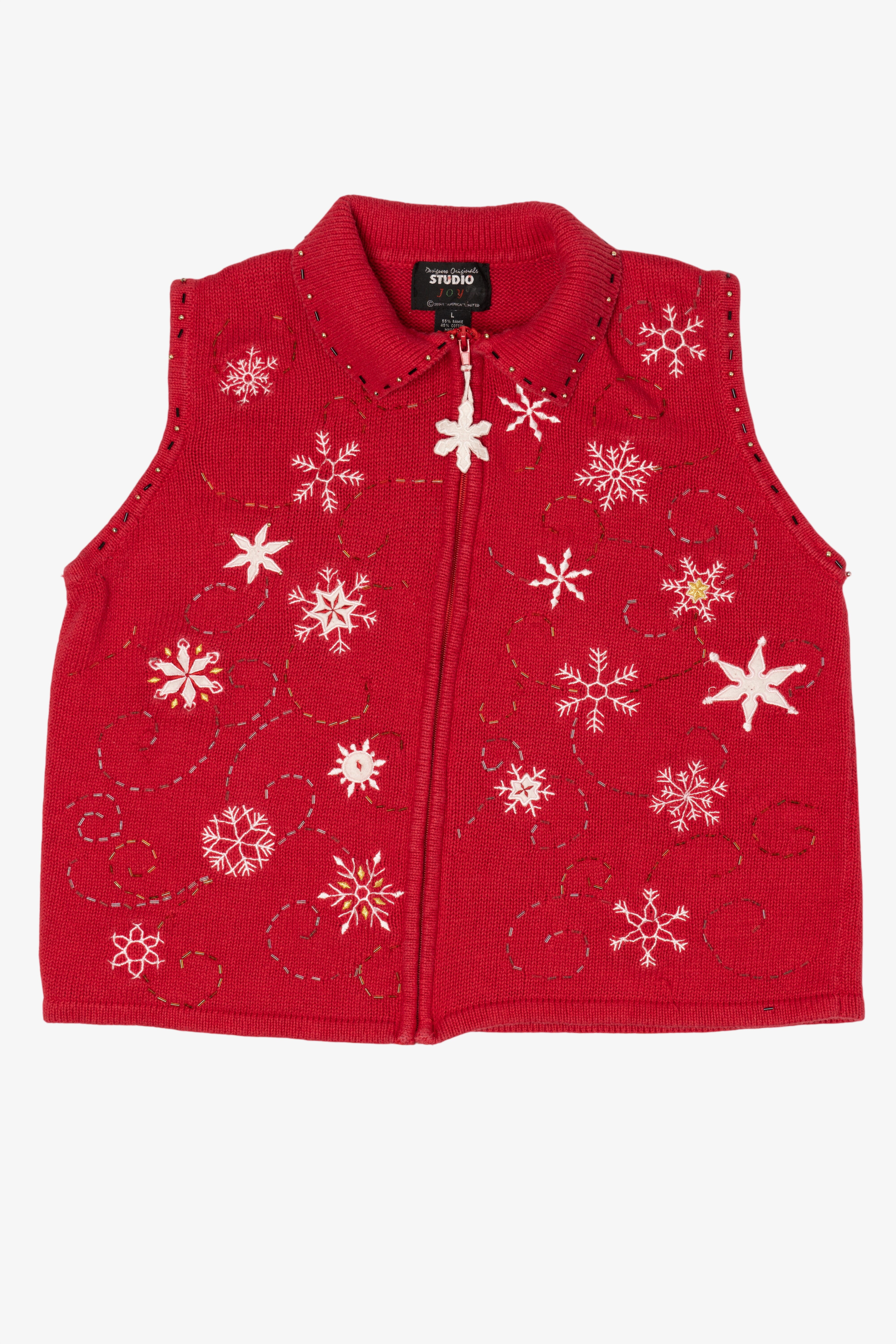 Vintage Red Designers Originals Studio Snowflakes Ugly Christmas Vest (1990s)