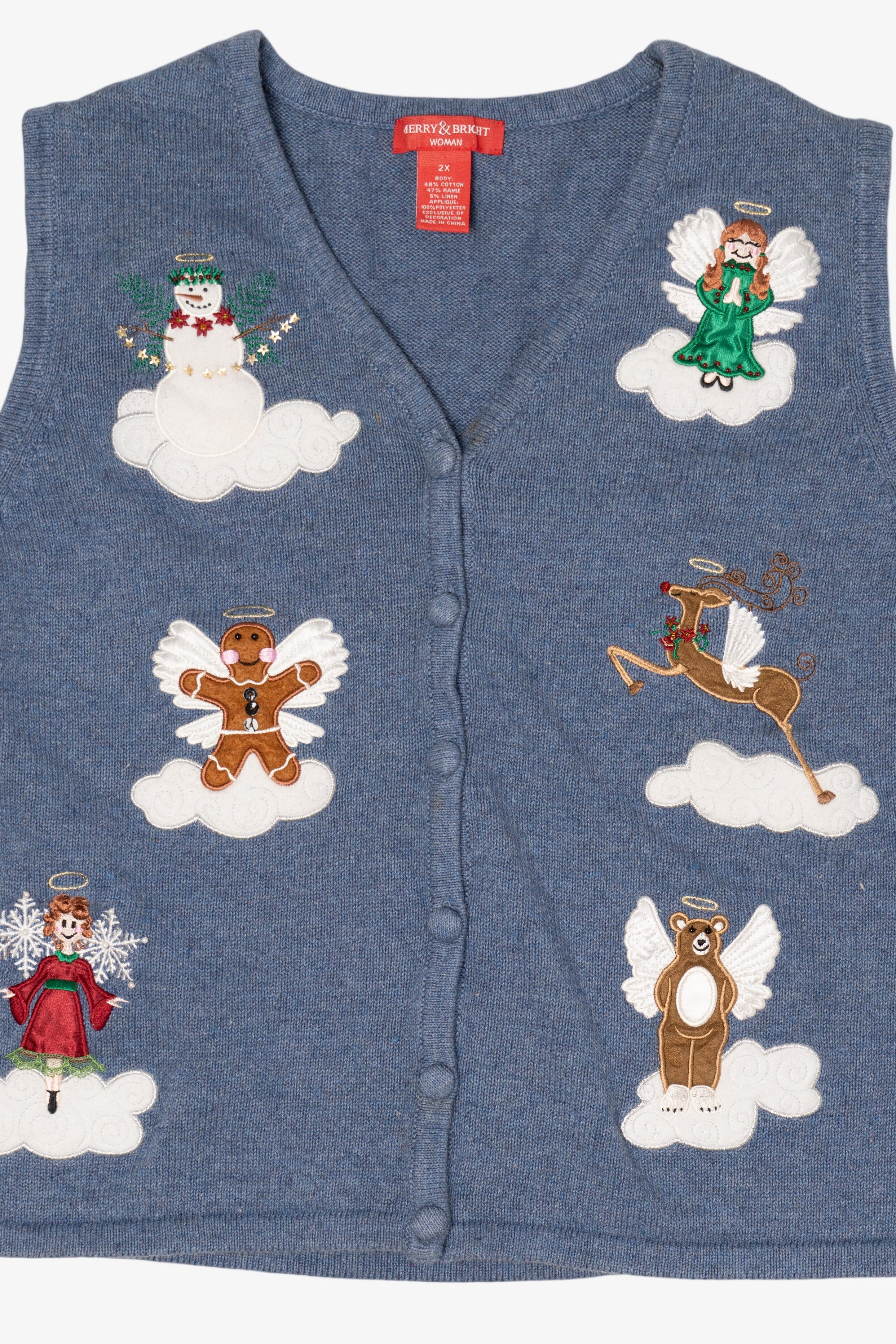 Vintage Blue Merry & Bright Angels Ugly Christmas Vest (2000s)