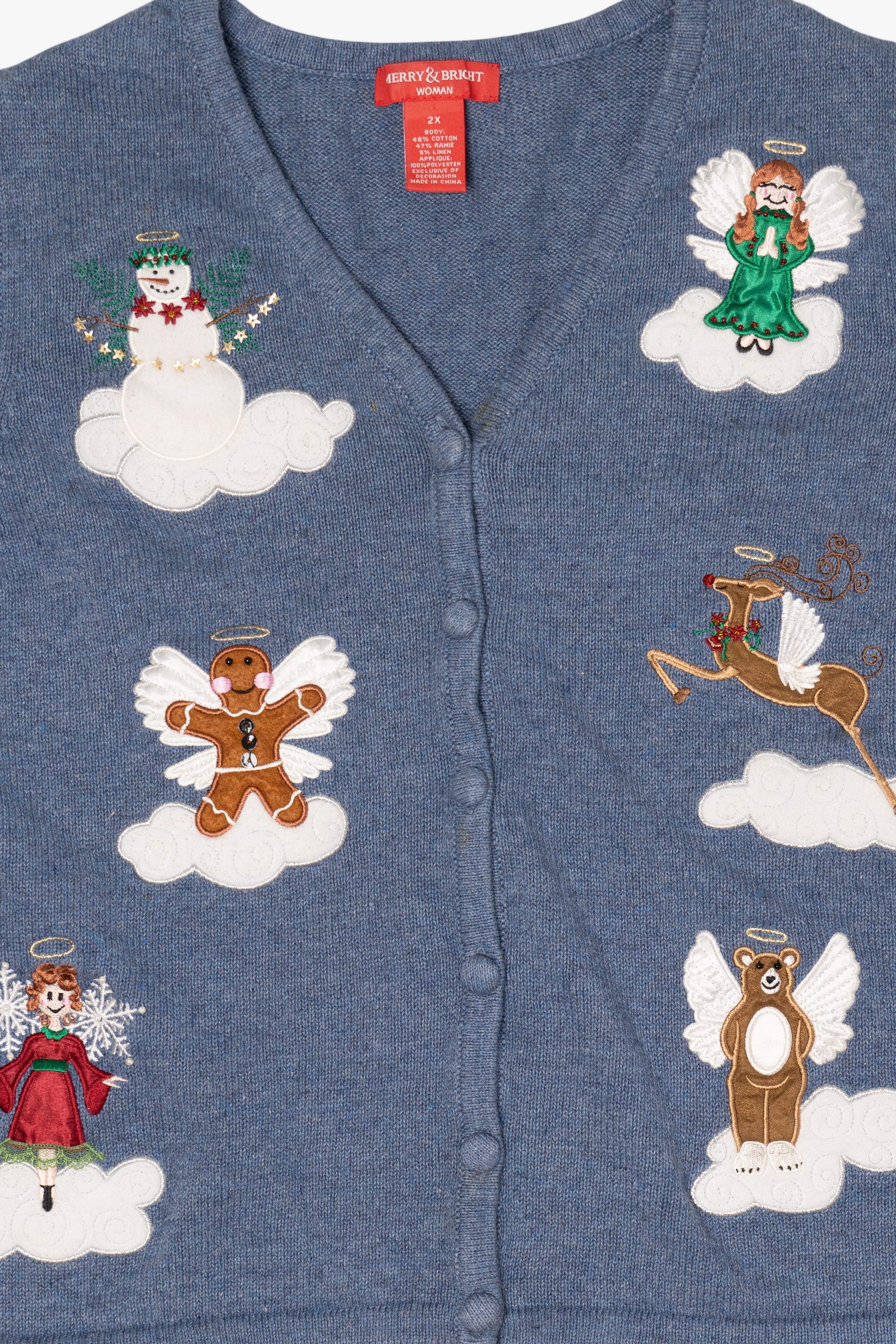 Vintage Blue Merry & Bright Angels Ugly Christmas Vest (2000s)